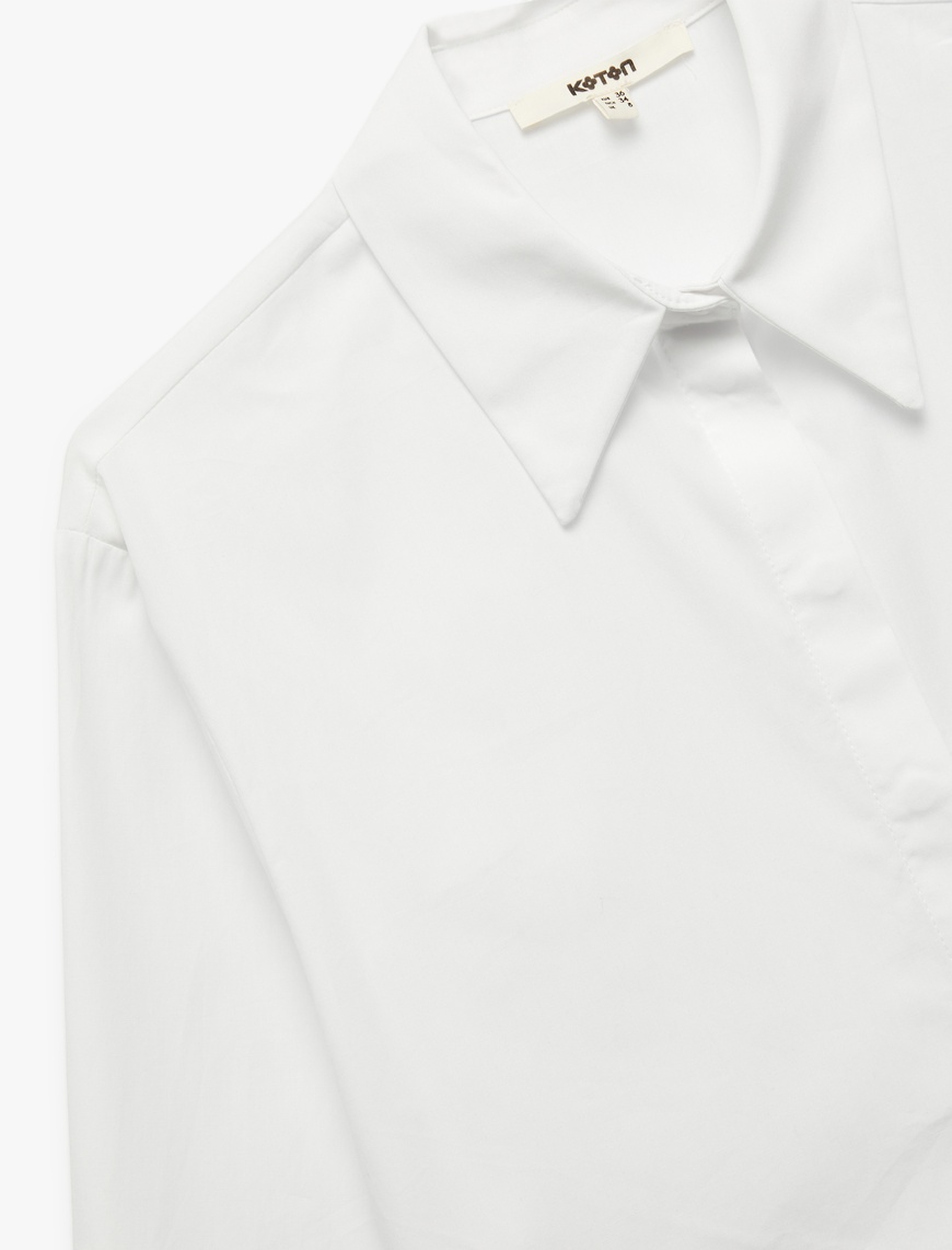   Uzun Kollu Klasik Yaka Oversize Poplin Crop Gömlek