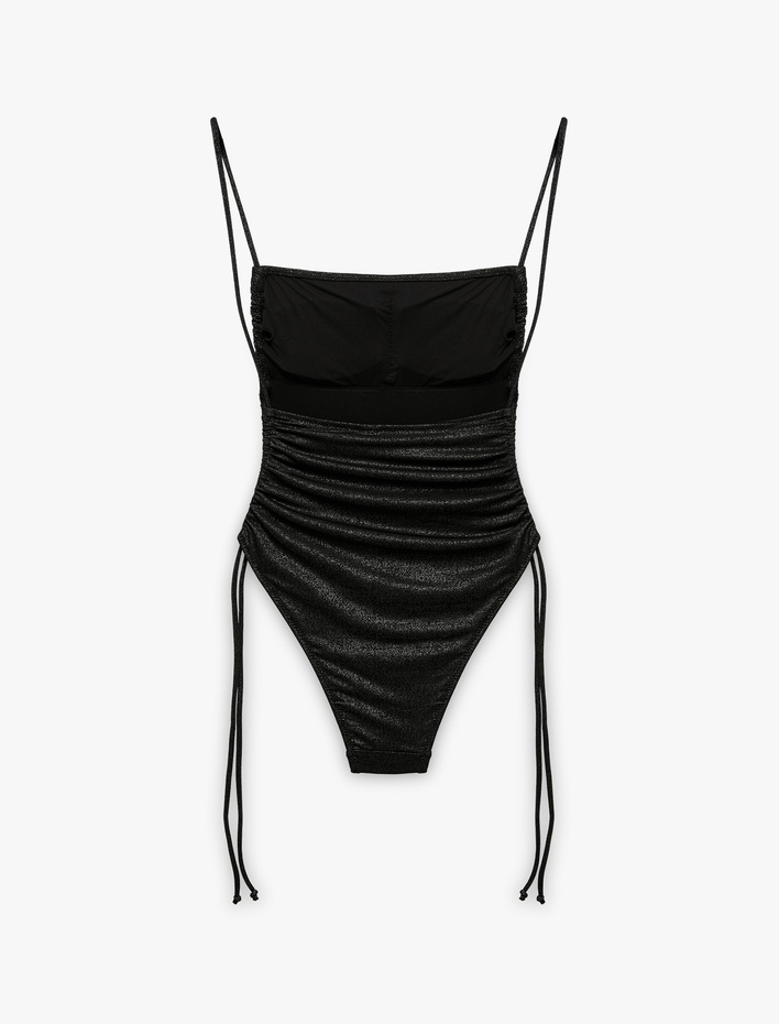  Yanları Büzgülü Drapeli İpli Parlak Mayo