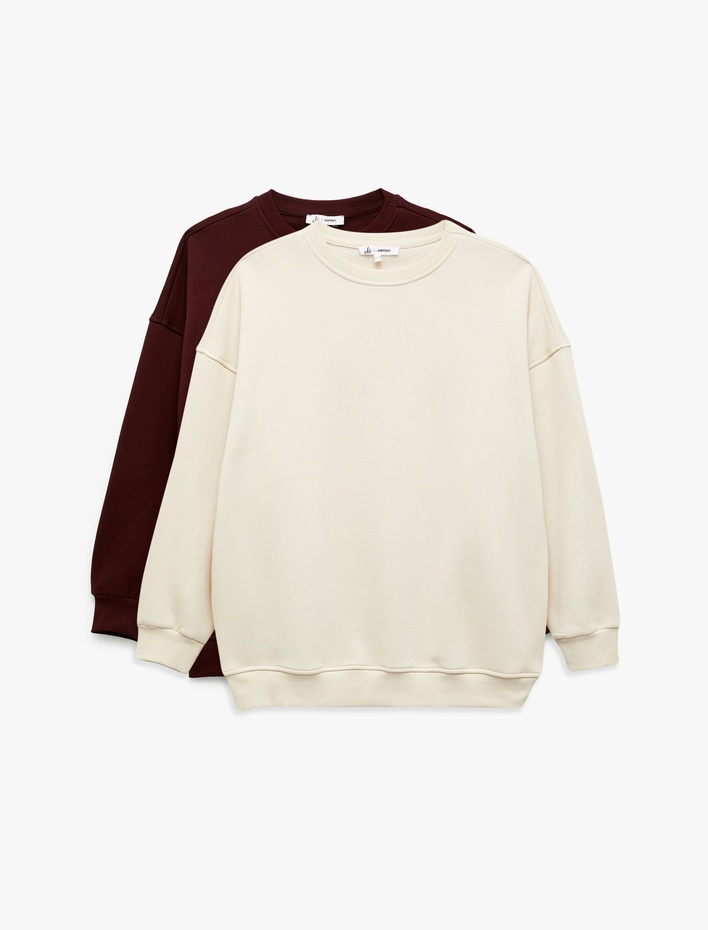  Şardonlu Uzun Kollu Bisiklet Yaka Oversize 2'li Sweatshirt Seti