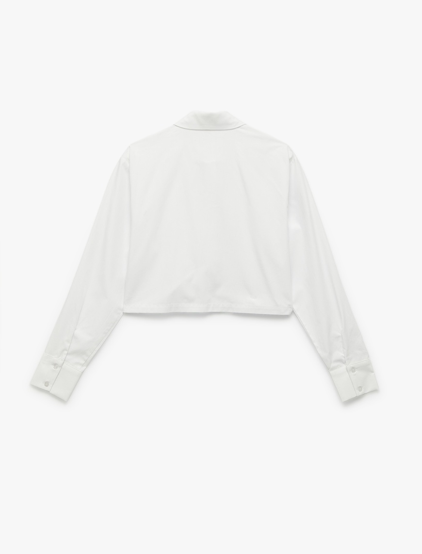   Uzun Kollu Klasik Yaka Oversize Poplin Crop Gömlek