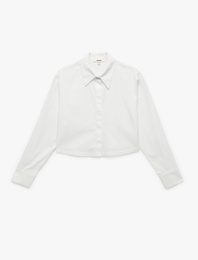 Uzun Kollu Klasik Yaka Oversize Poplin Crop Gömlek
