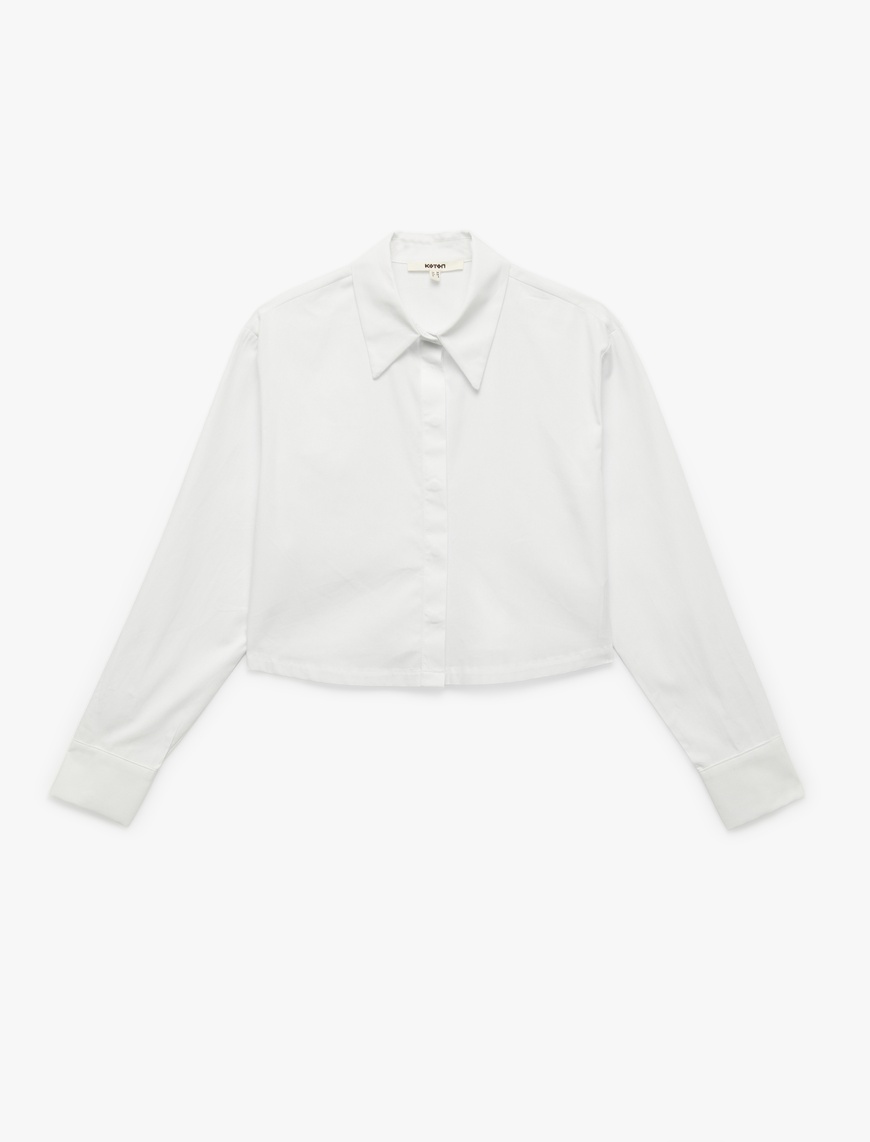   Uzun Kollu Klasik Yaka Oversize Poplin Crop Gömlek