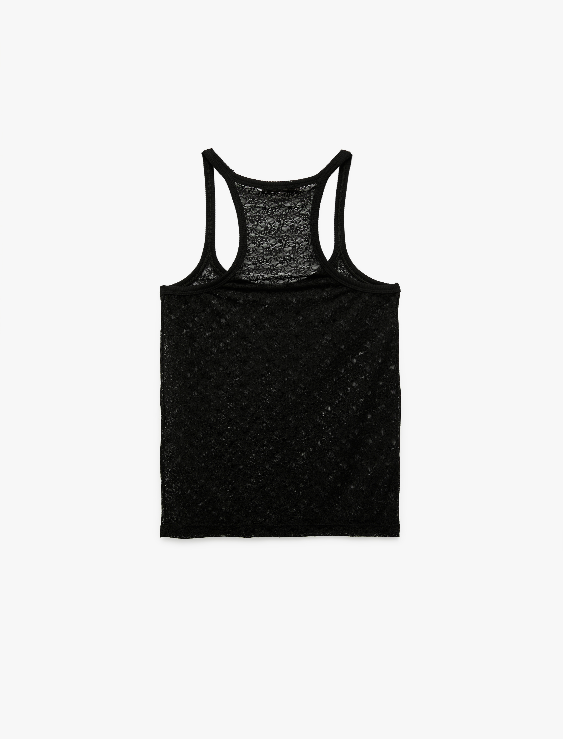   Rahat Kalıp Yarı Transparan U Yaka Dantel Atlet Pijama Üstü