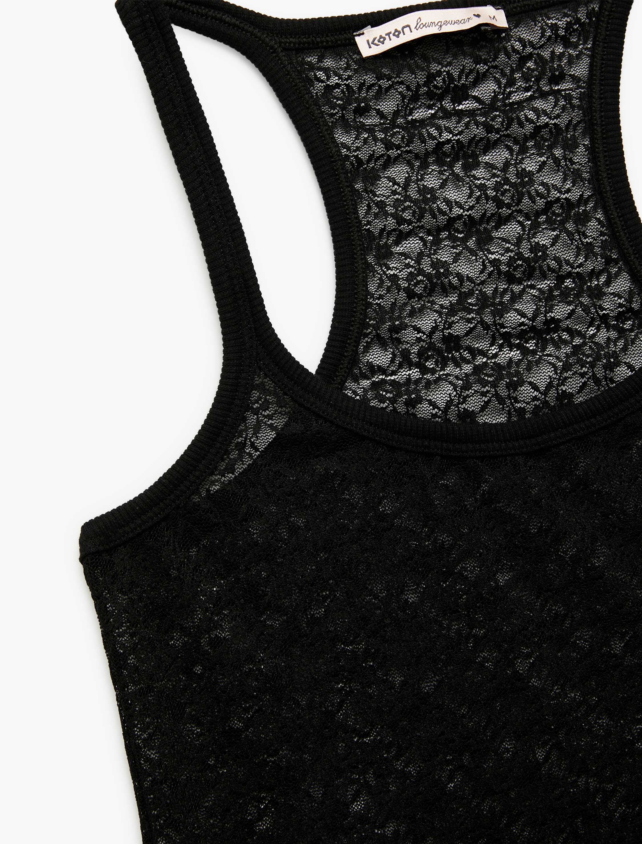   Rahat Kalıp Yarı Transparan U Yaka Dantel Atlet Pijama Üstü