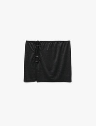Slim Fit Simli Aksesuarlı Pencere Detaylı Mini Pareo Etek