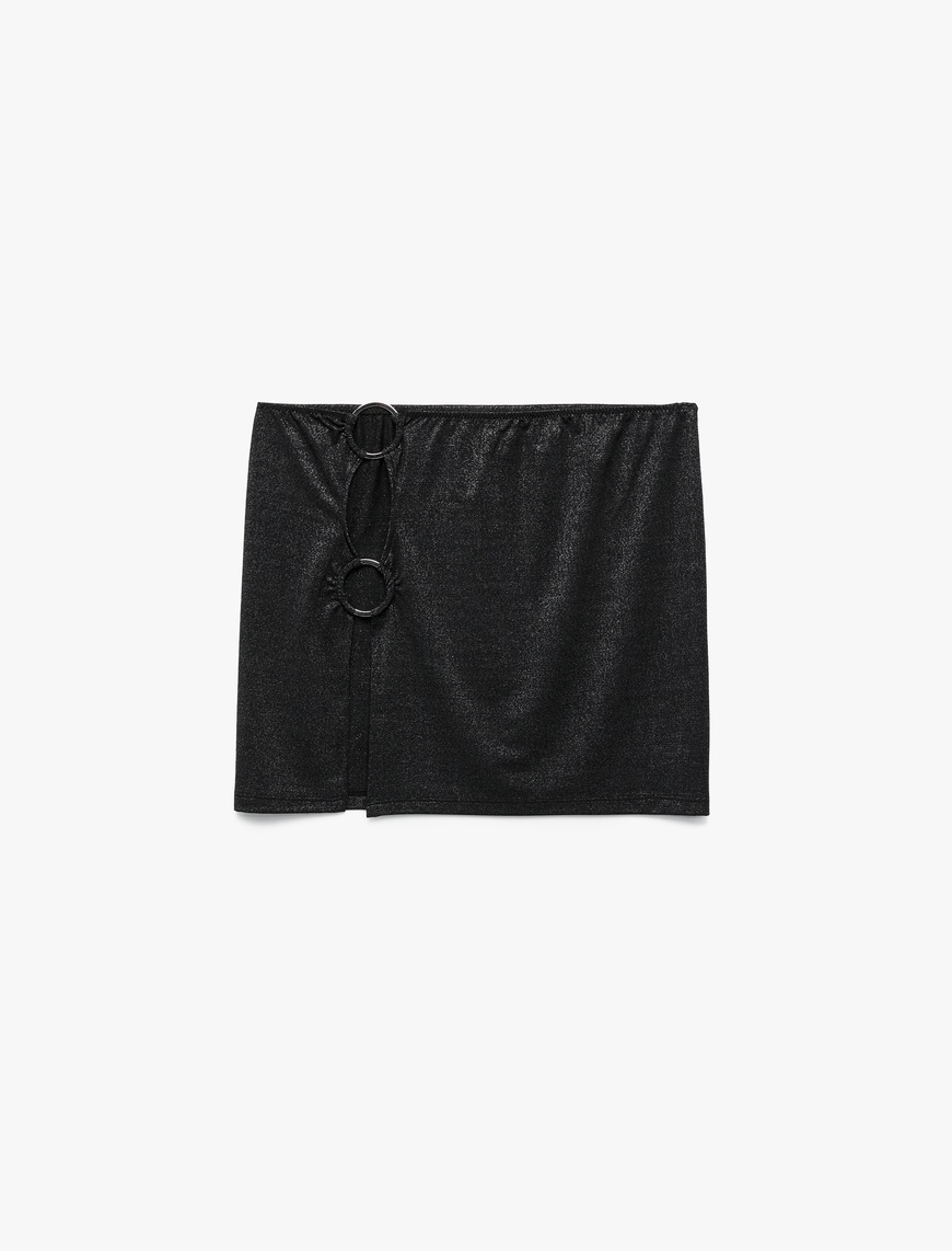   Slim Fit Simli Aksesuarlı Pencere Detaylı Mini Pareo Etek