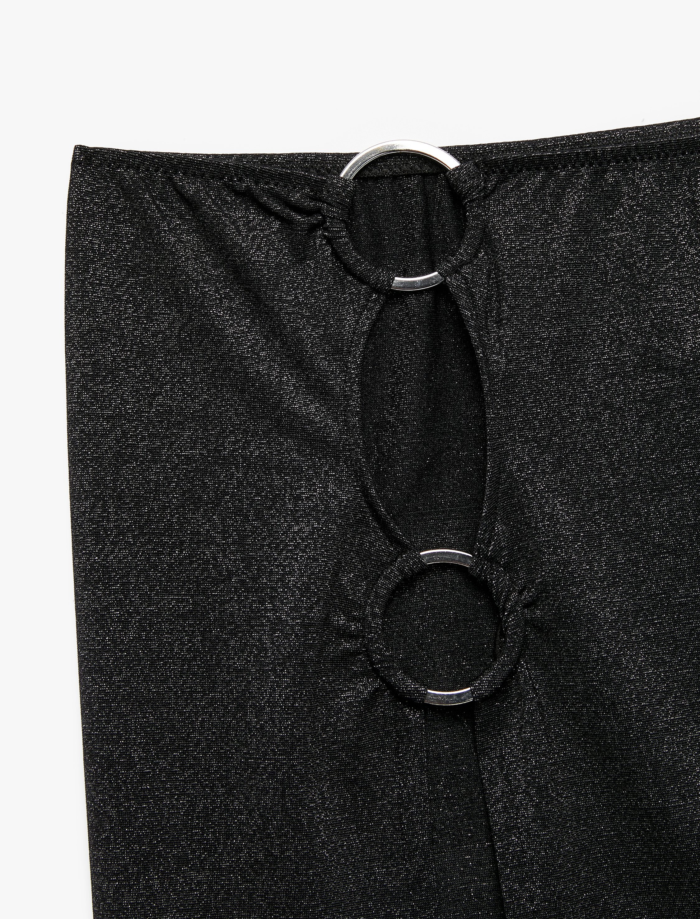   Slim Fit Simli Aksesuarlı Pencere Detaylı Mini Pareo Etek