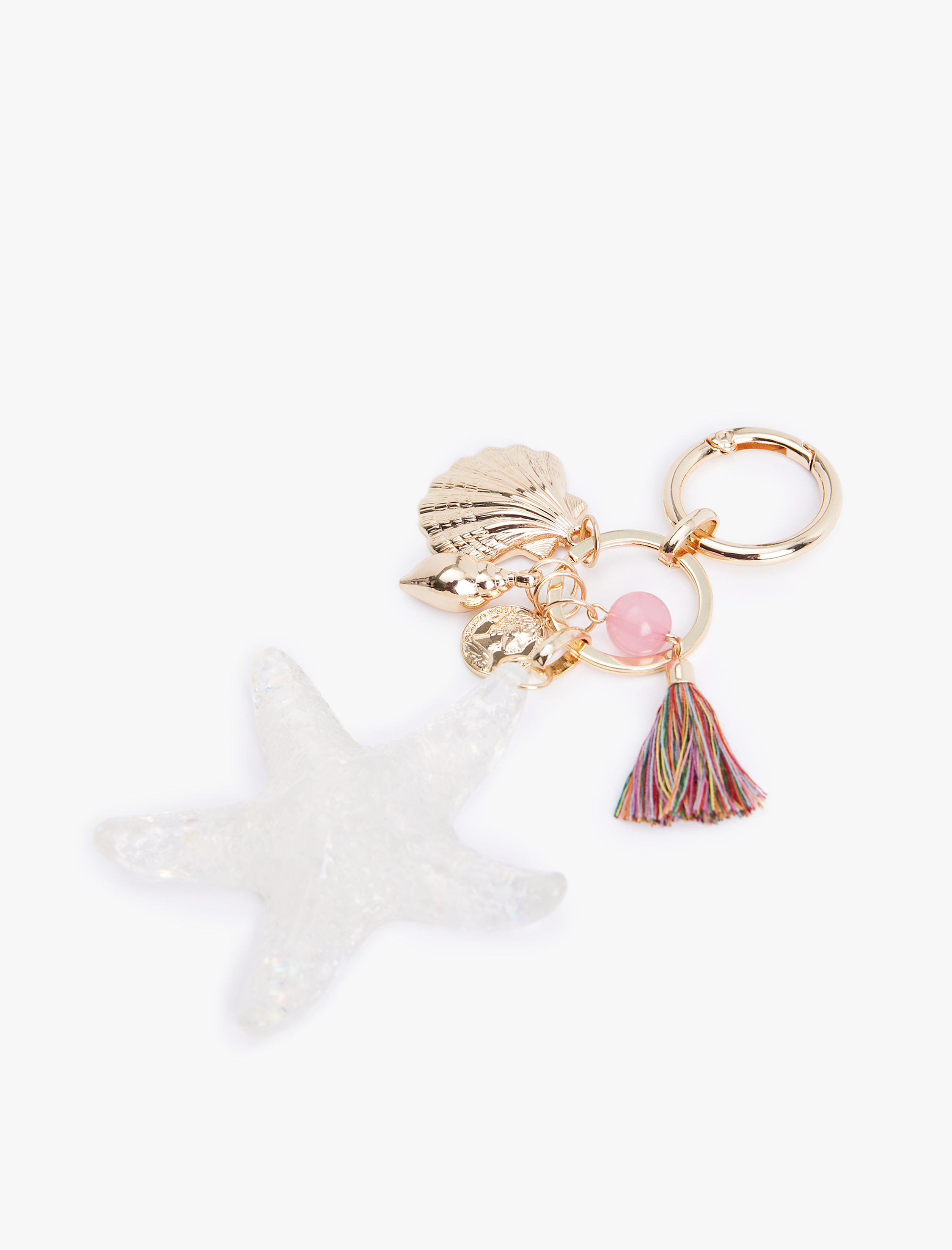  Kadın Deniz Kabuğu ve Yıldız Charmlı Püsküllü Anahtarlık - Koton X Sima Tarkan