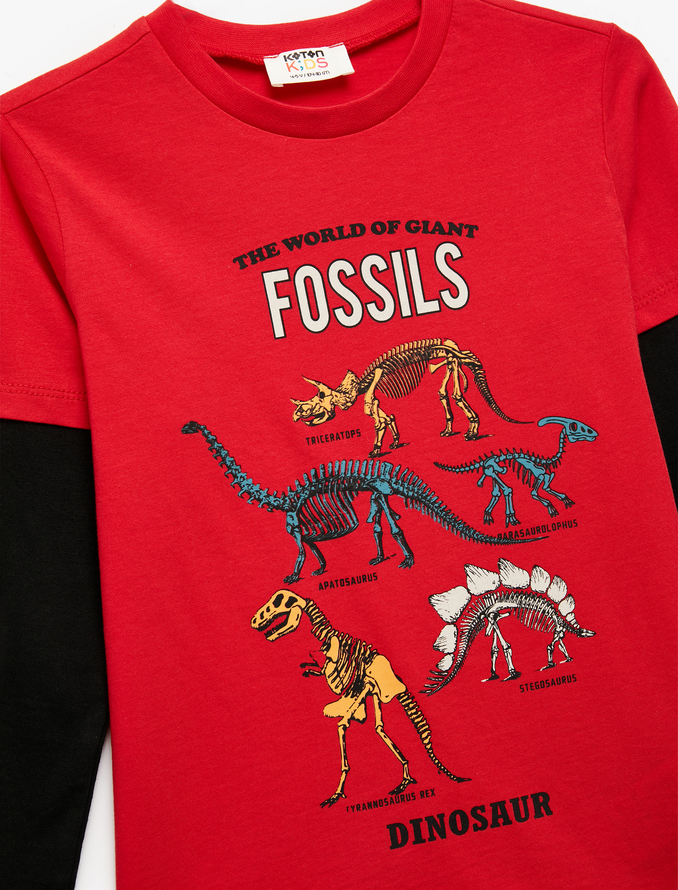  Erkek Çocuk Dinozor Baskılı Uzun Kollu Pamuklu Bisiklet Yaka Tişört