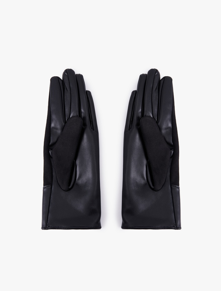 Kadın Metal Aksesuarlı Suni Deri Eldiven