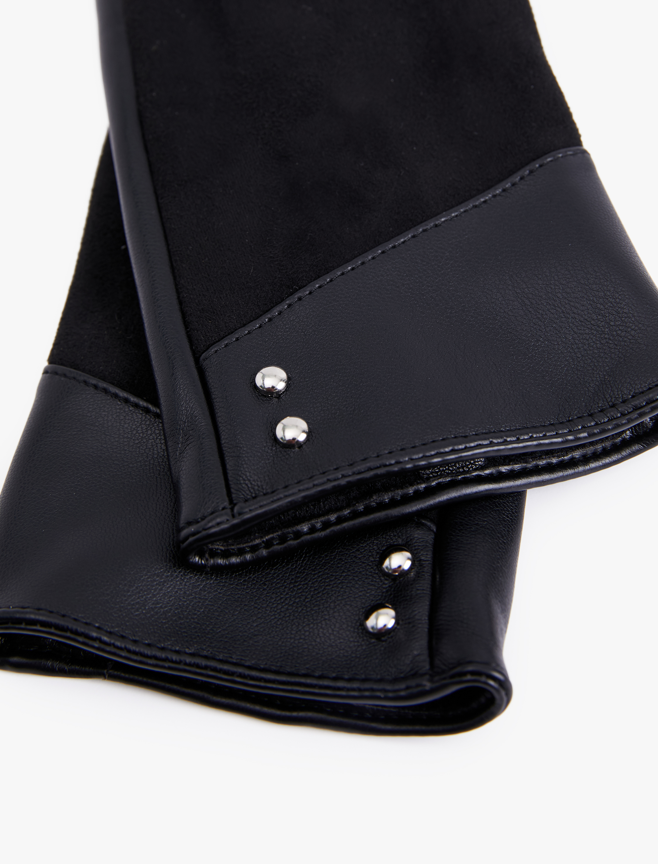  Kadın Metal Aksesuarlı Suni Deri Eldiven