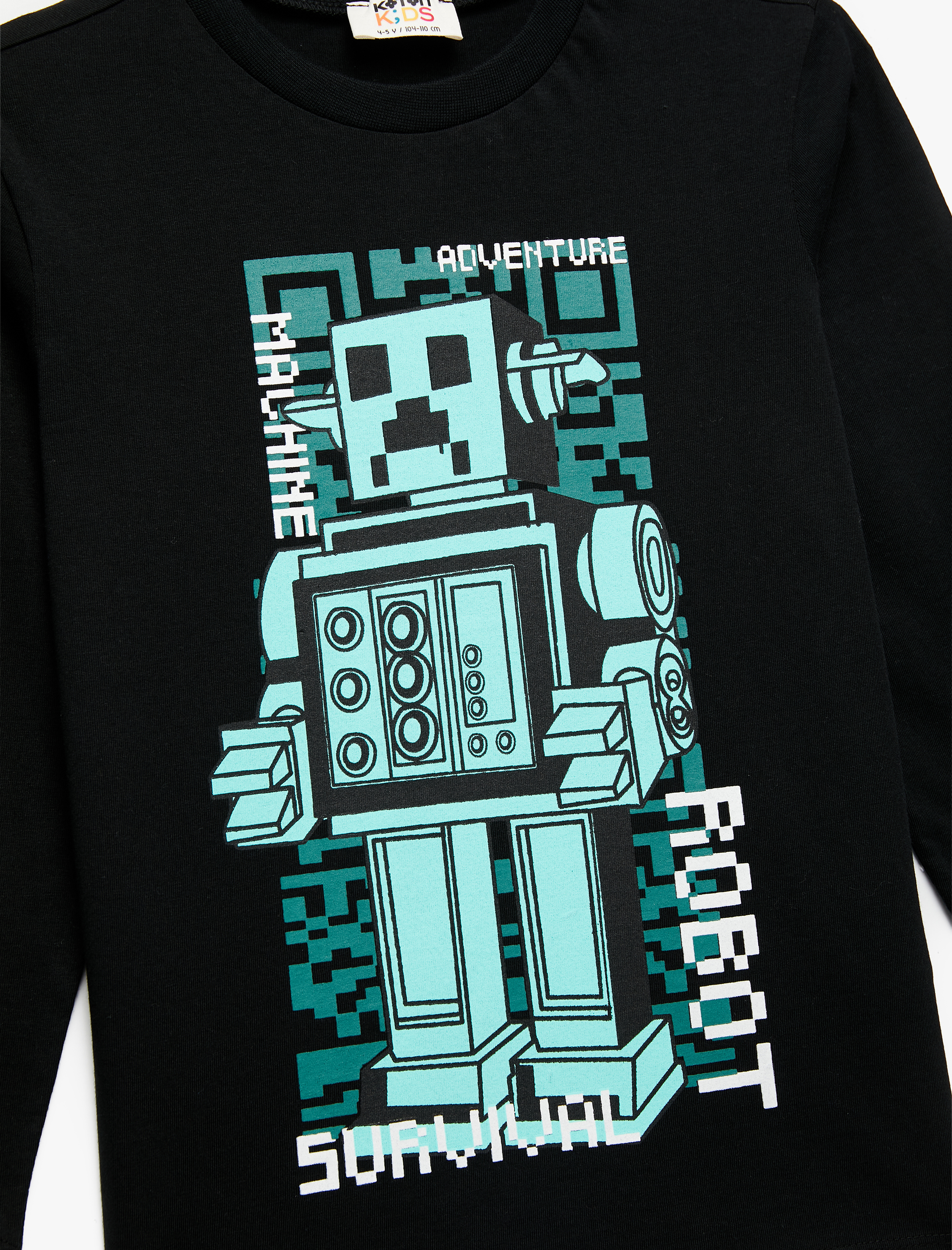  Erkek Çocuk Pamuklu Uzun Kollu Bisiklet Yaka Robot Baskılı Tişört