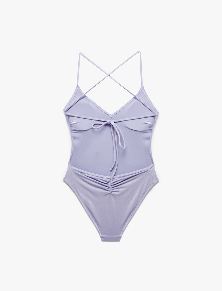  Sırt Detaylı Drapeli İnce Askılı Mayo