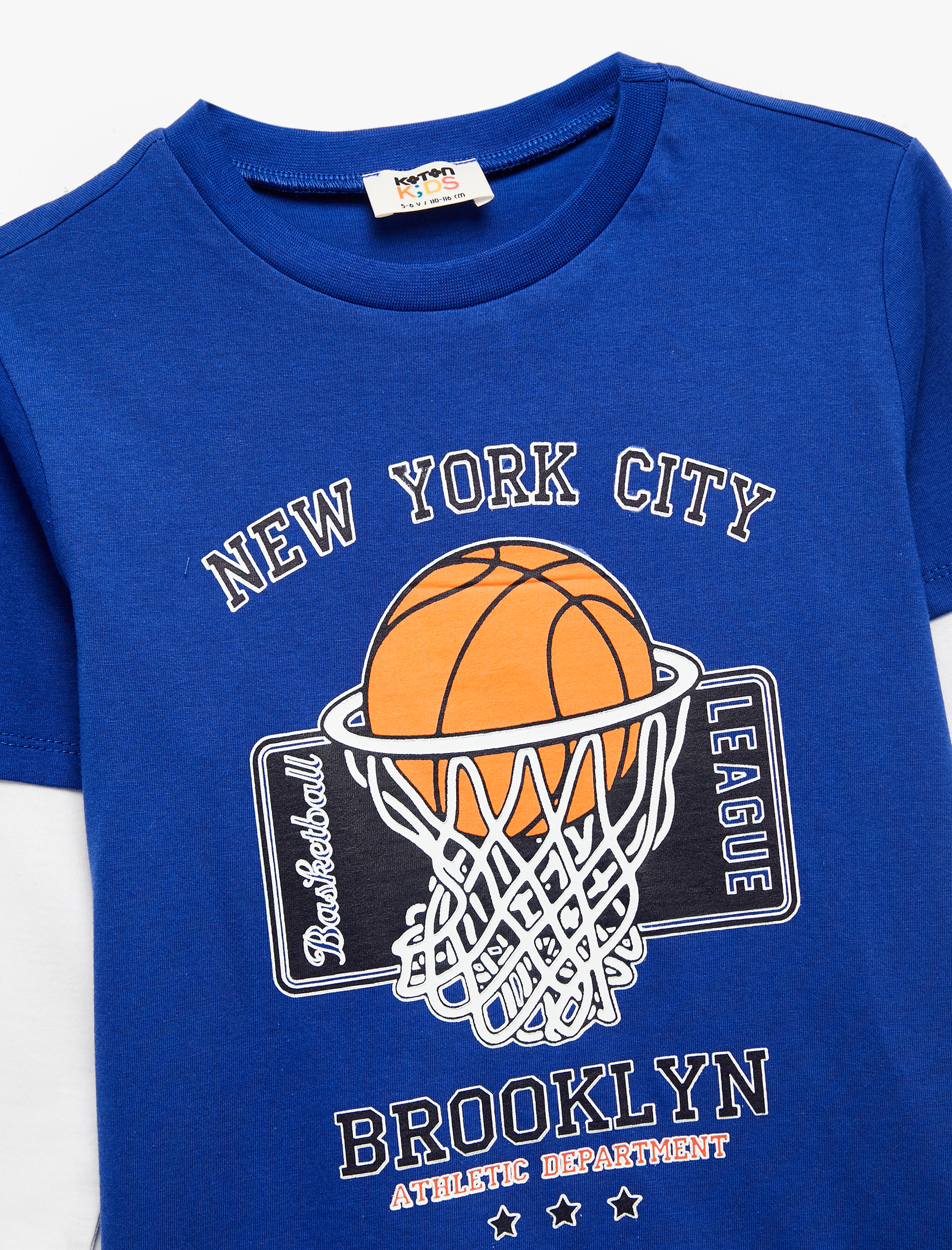  Erkek Çocuk Uzun Kollu Bisiklet Yaka Basketbol Baskılı Pamuklu Tişört