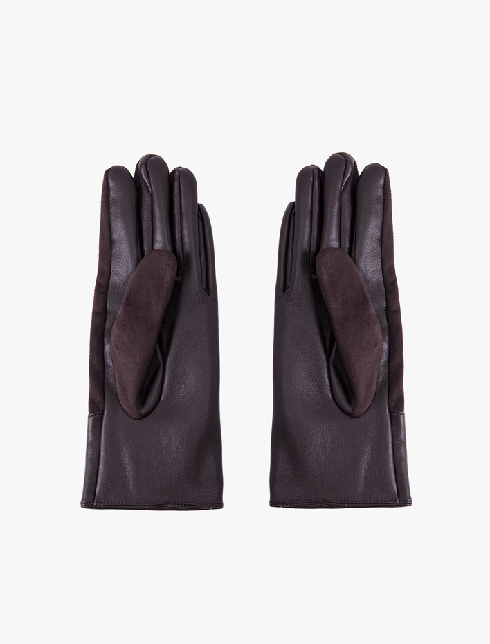 Kadın Metal Aksesuarlı Suni Deri Eldiven