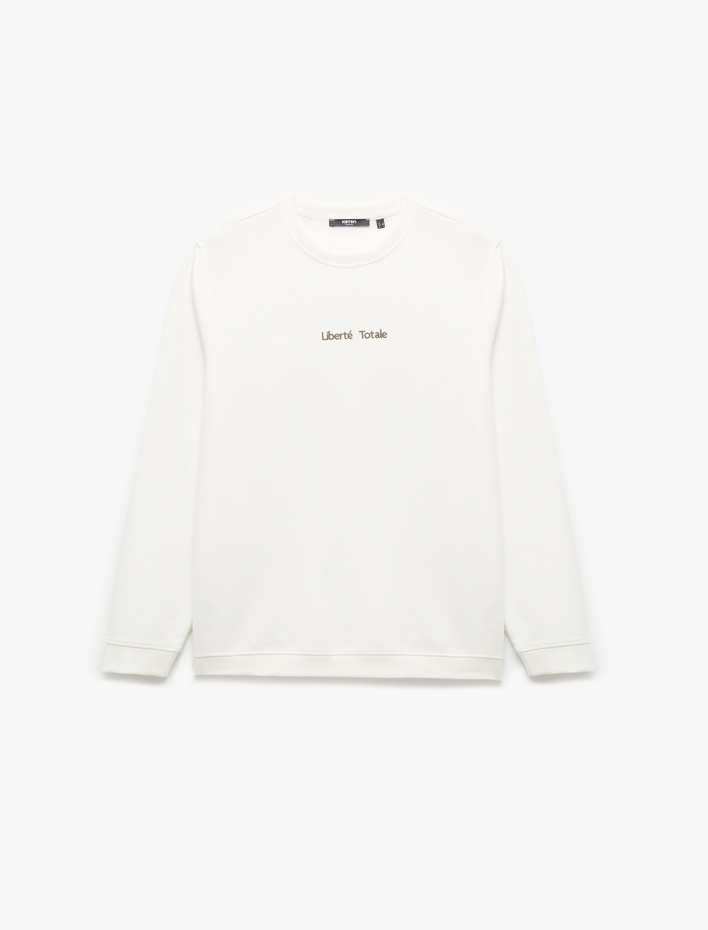  İşleme Detaylı Uzun Kollu Bisiklet Yaka Sweatshirt