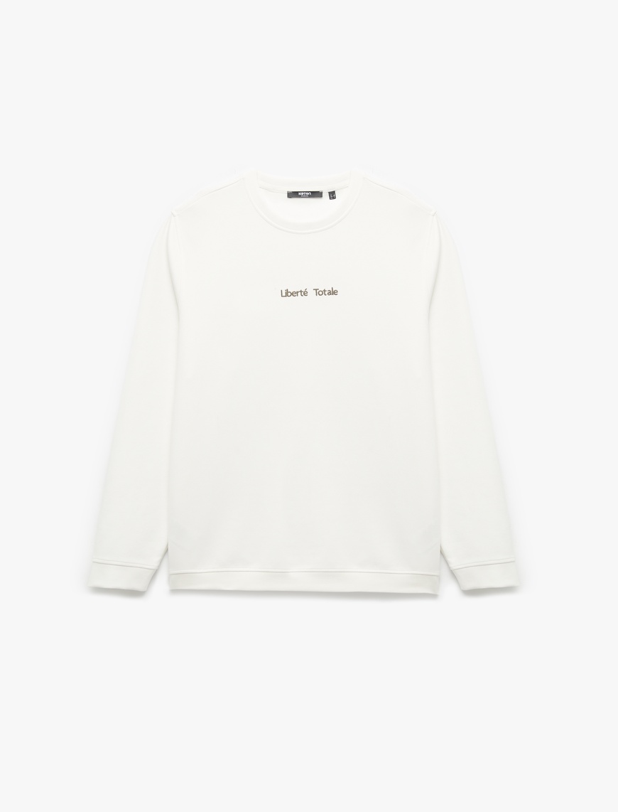   İşleme Detaylı Uzun Kollu Bisiklet Yaka Sweatshirt
