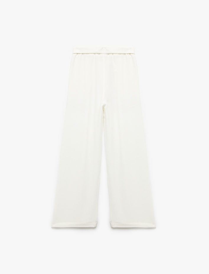 Kız Çocuk Kuşak Detaylı Bağlamalı Viskon Geniş Paça Pantolon