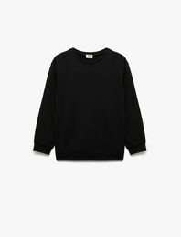 Uzun Kollu Bisiklet Yaka Basic Sweatshirt