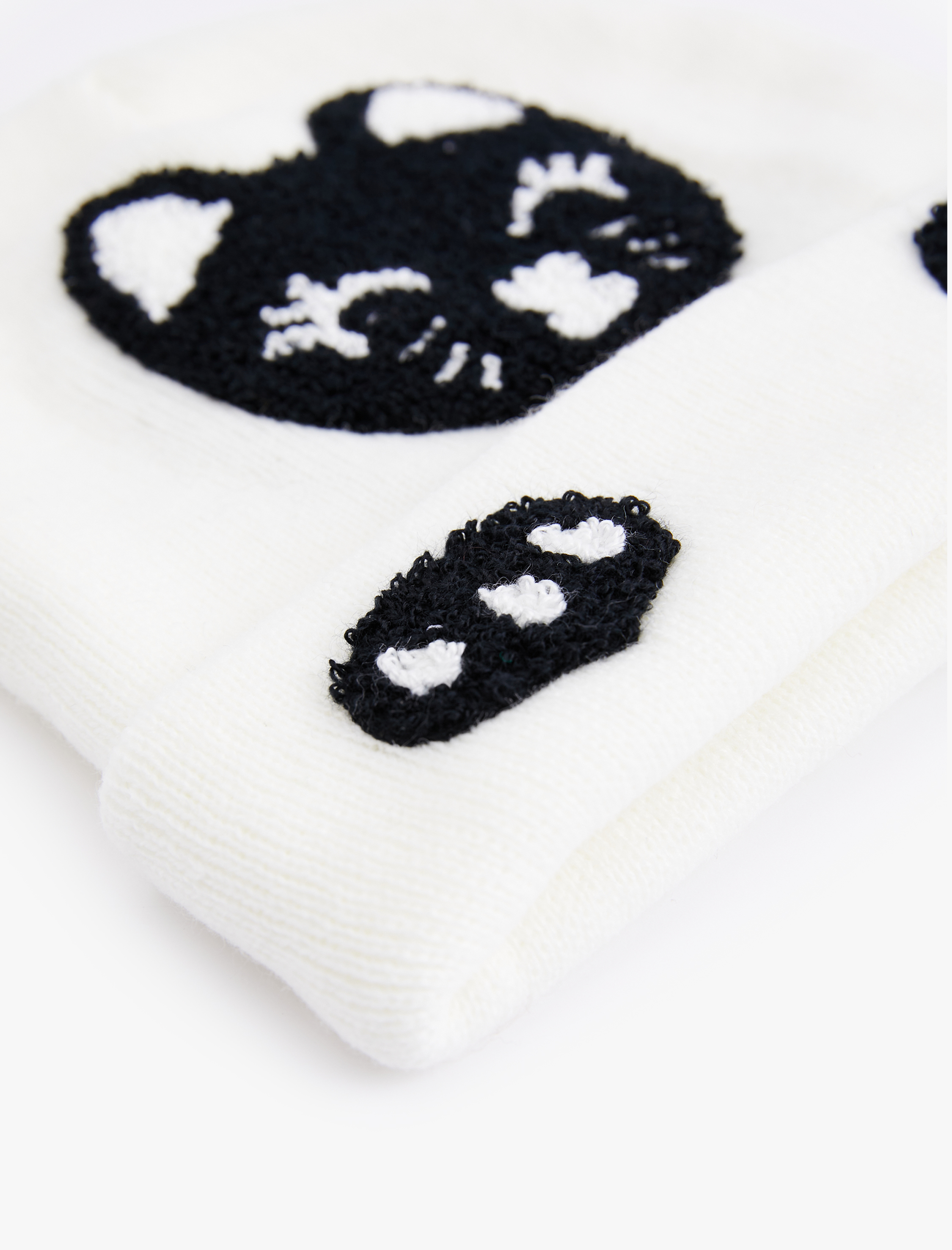  Kız Çocuk İşlemeli Kedi Desenli Triko Bere