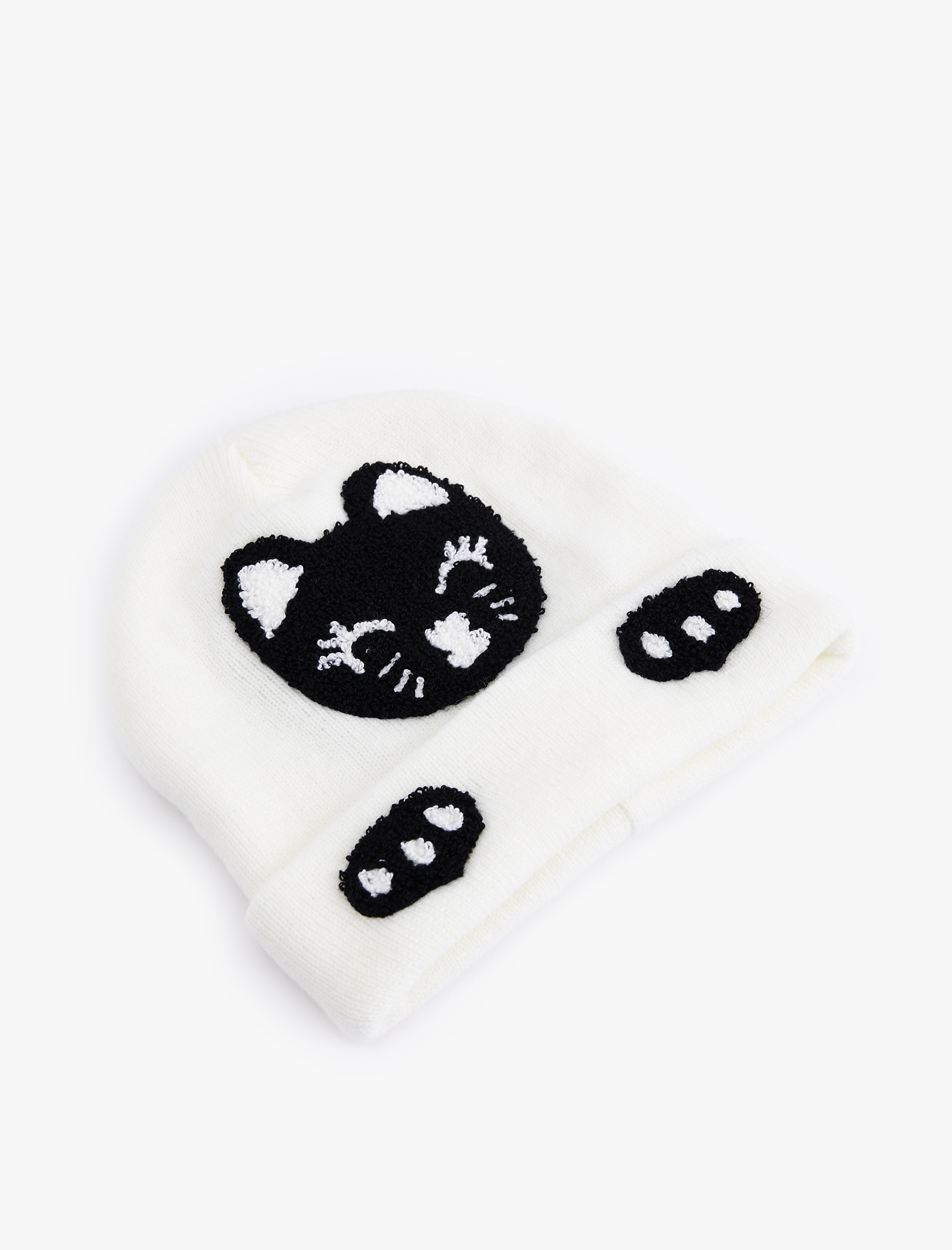  Kız Çocuk İşlemeli Kedi Desenli Triko Bere