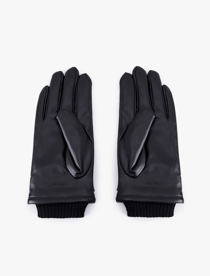 Erkek Çıtçıt Düğme Detaylı Suni Deri Eldiven