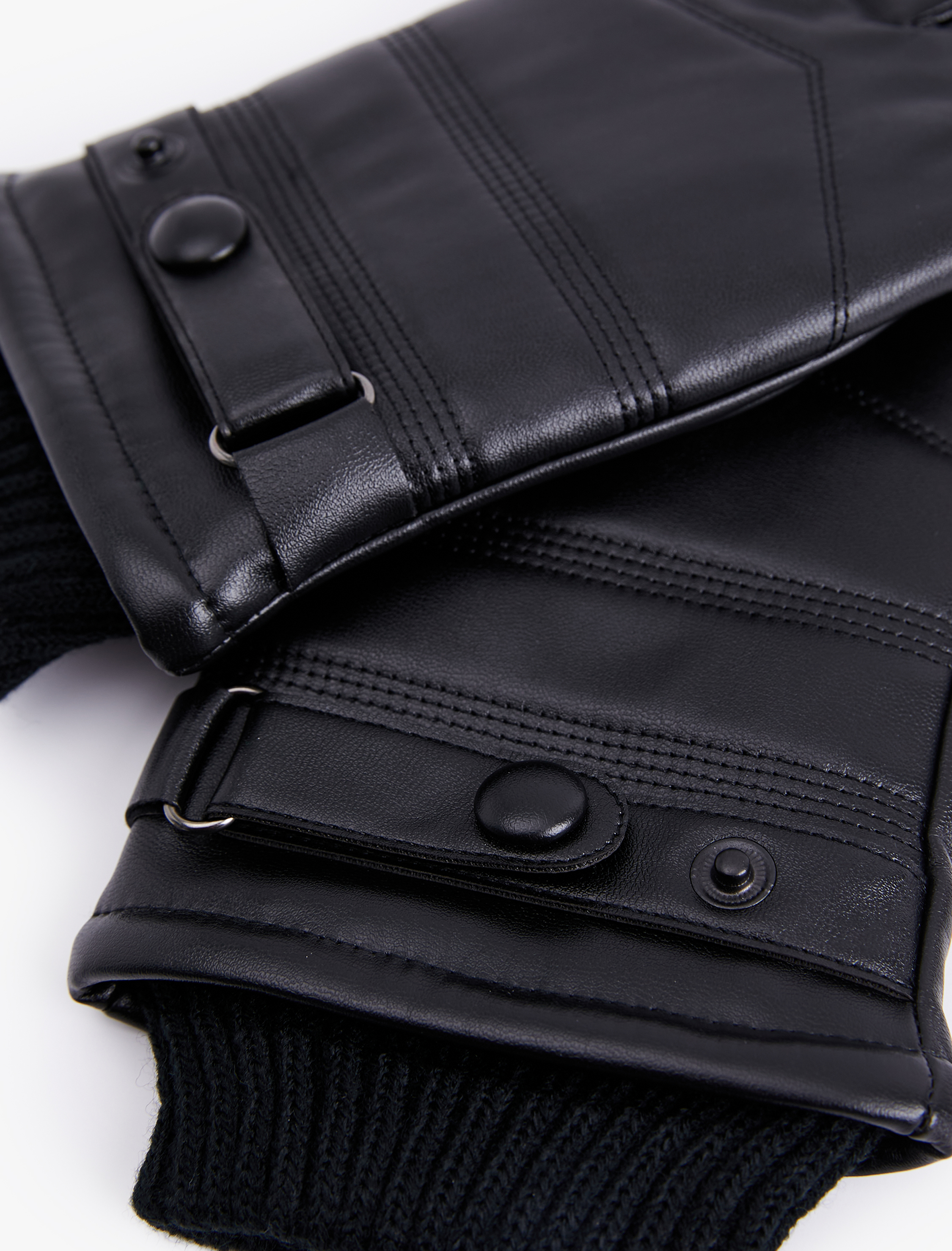  Erkek Çıtçıt Düğme Detaylı Suni Deri Eldiven