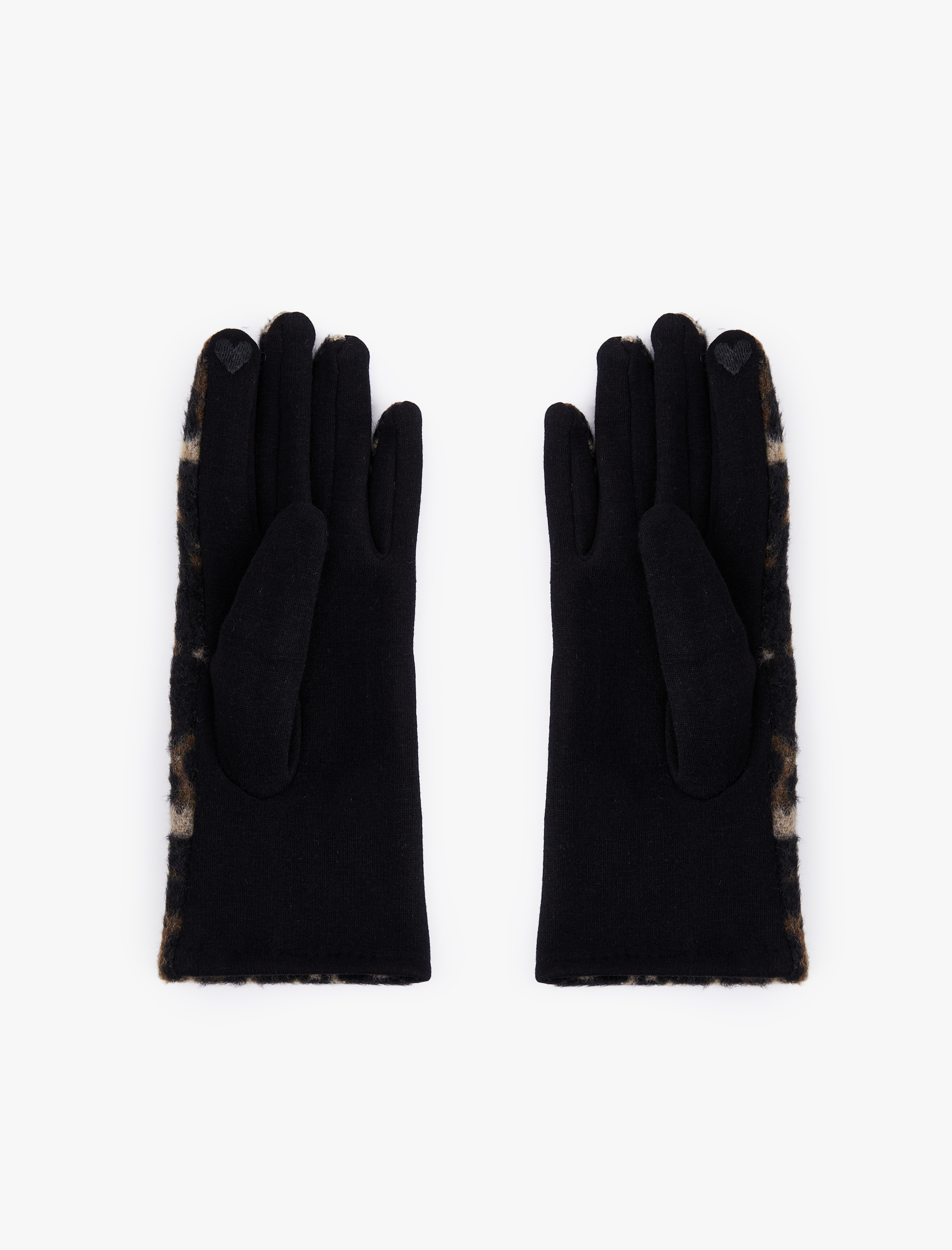  Kadın Kalp İşlemeli Leopar Desenli Eldiven