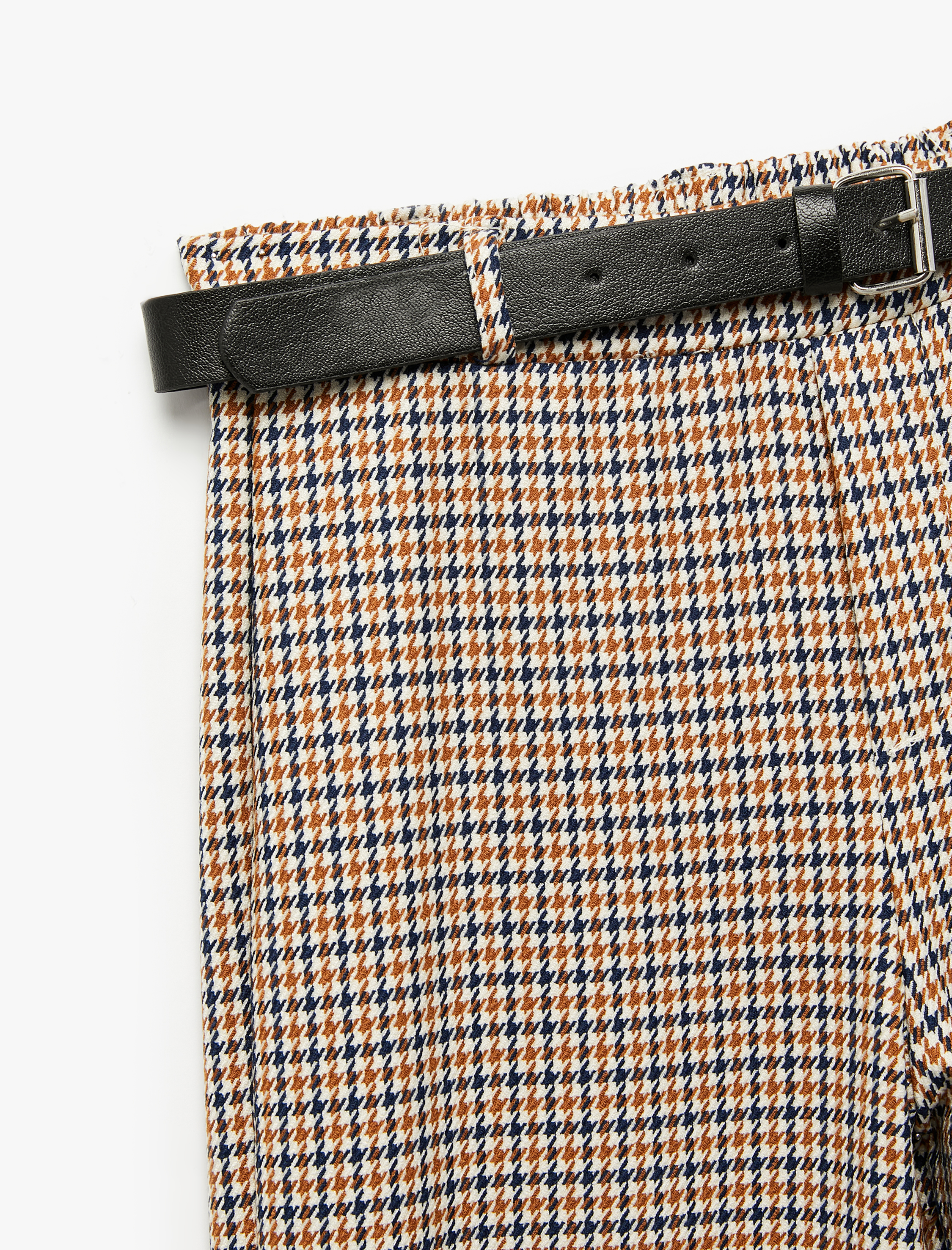  Kız Çocuk Kemer Detaylı Ekoseli Geniş Paça Pantolon