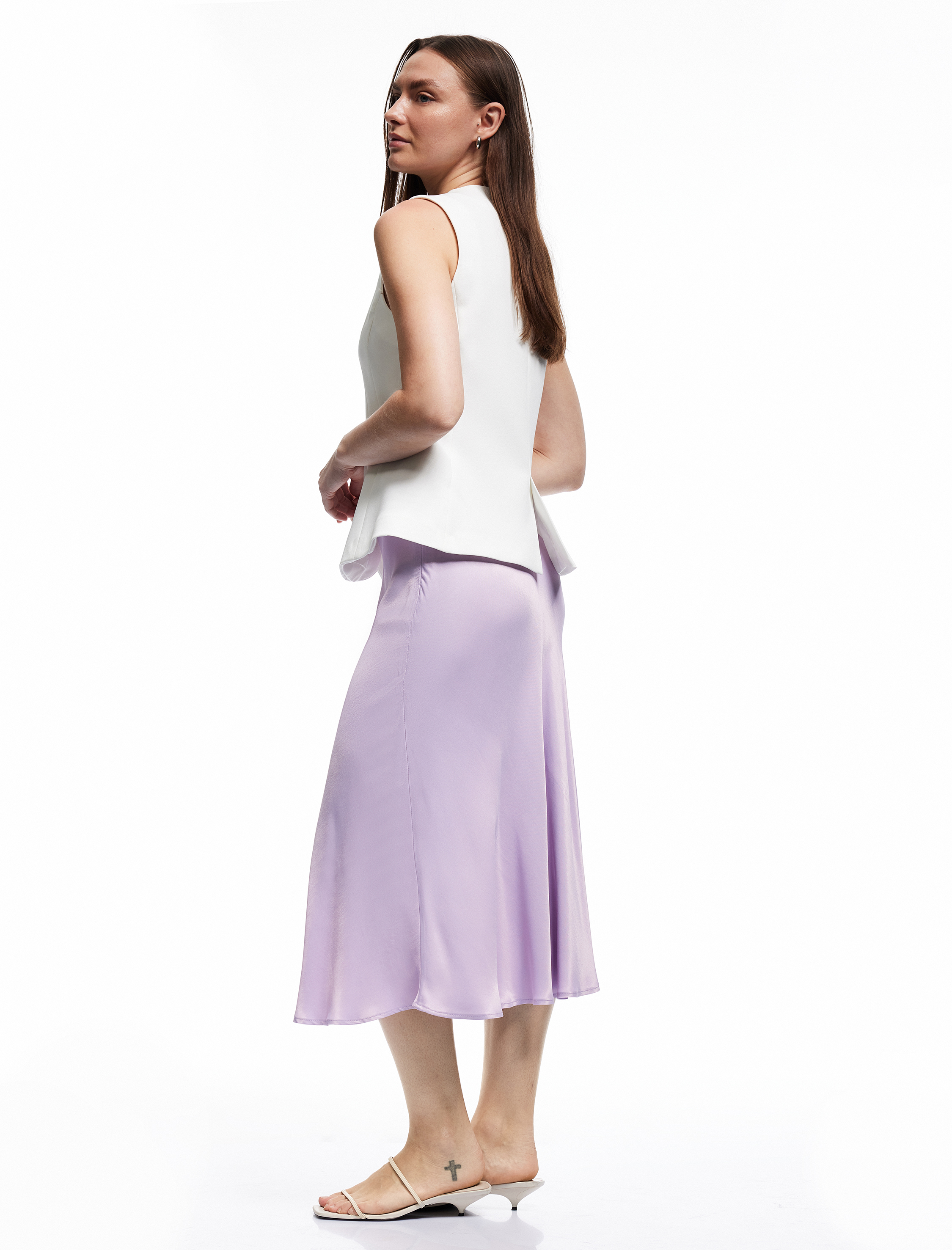   Viskon Kumaş Midi Boy Saten Kloş Etek