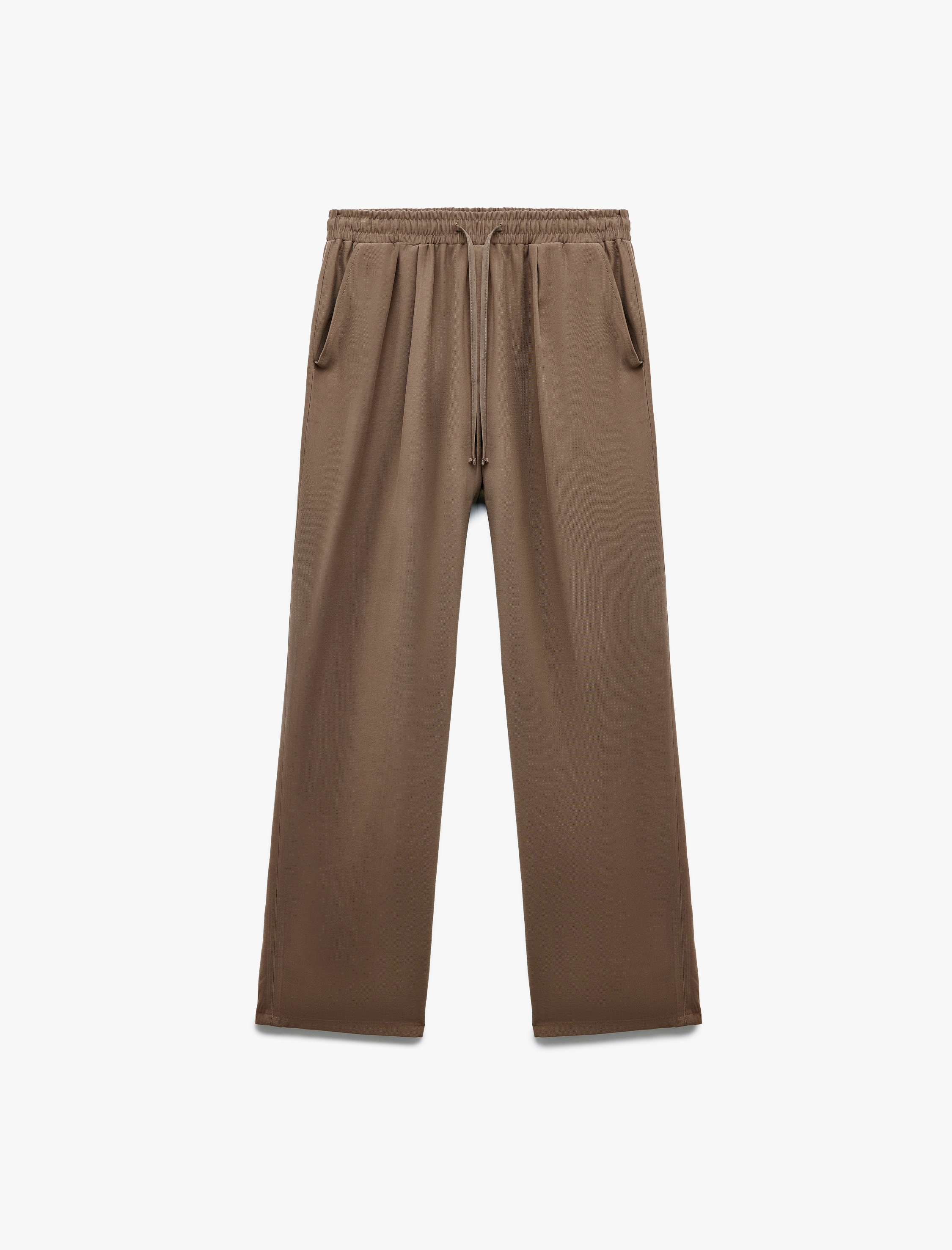   Viskon Cupro Kumaş Beli Bağcıklı Cepli Bol Paça Pantolon