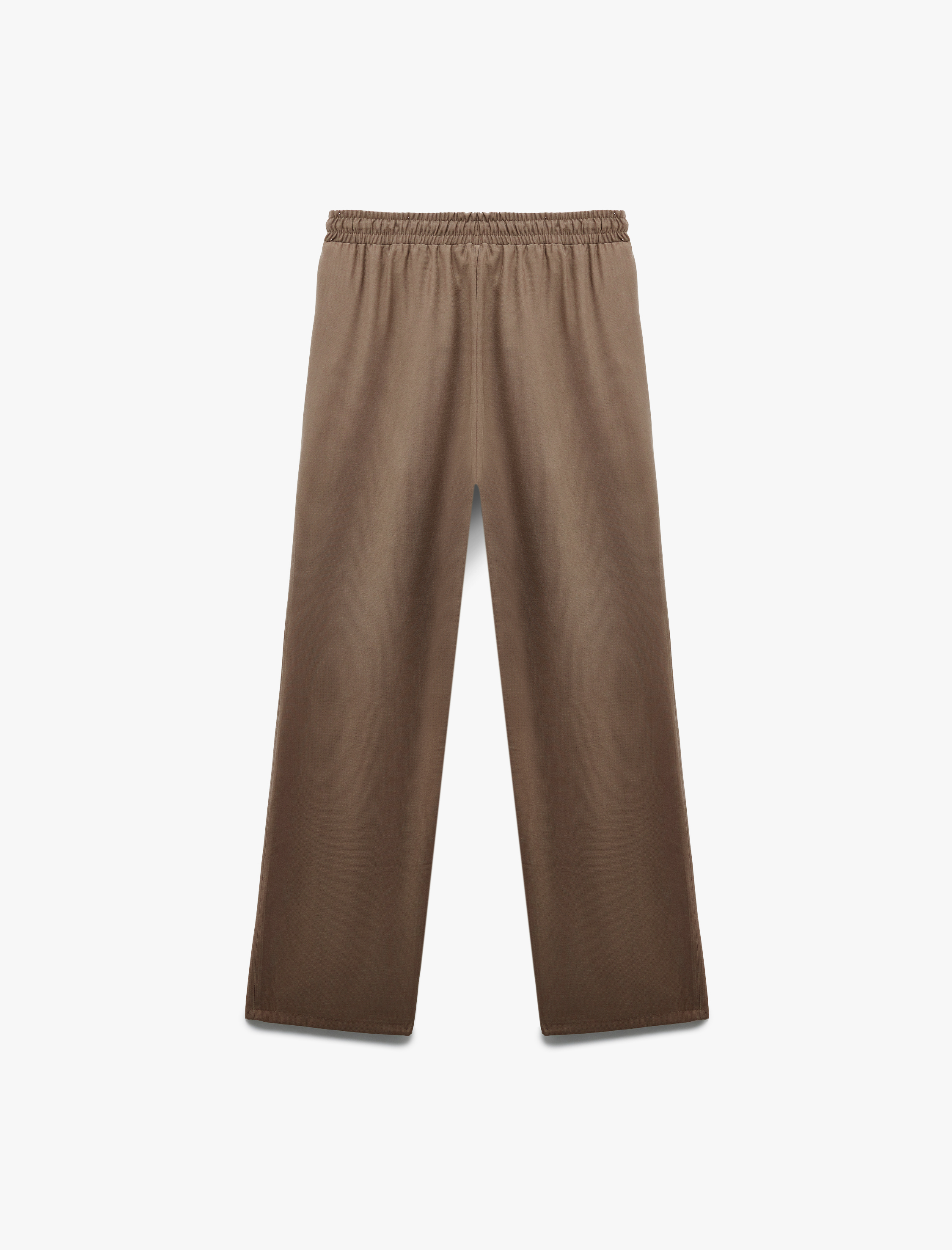   Viskon Cupro Kumaş Beli Bağcıklı Cepli Bol Paça Pantolon