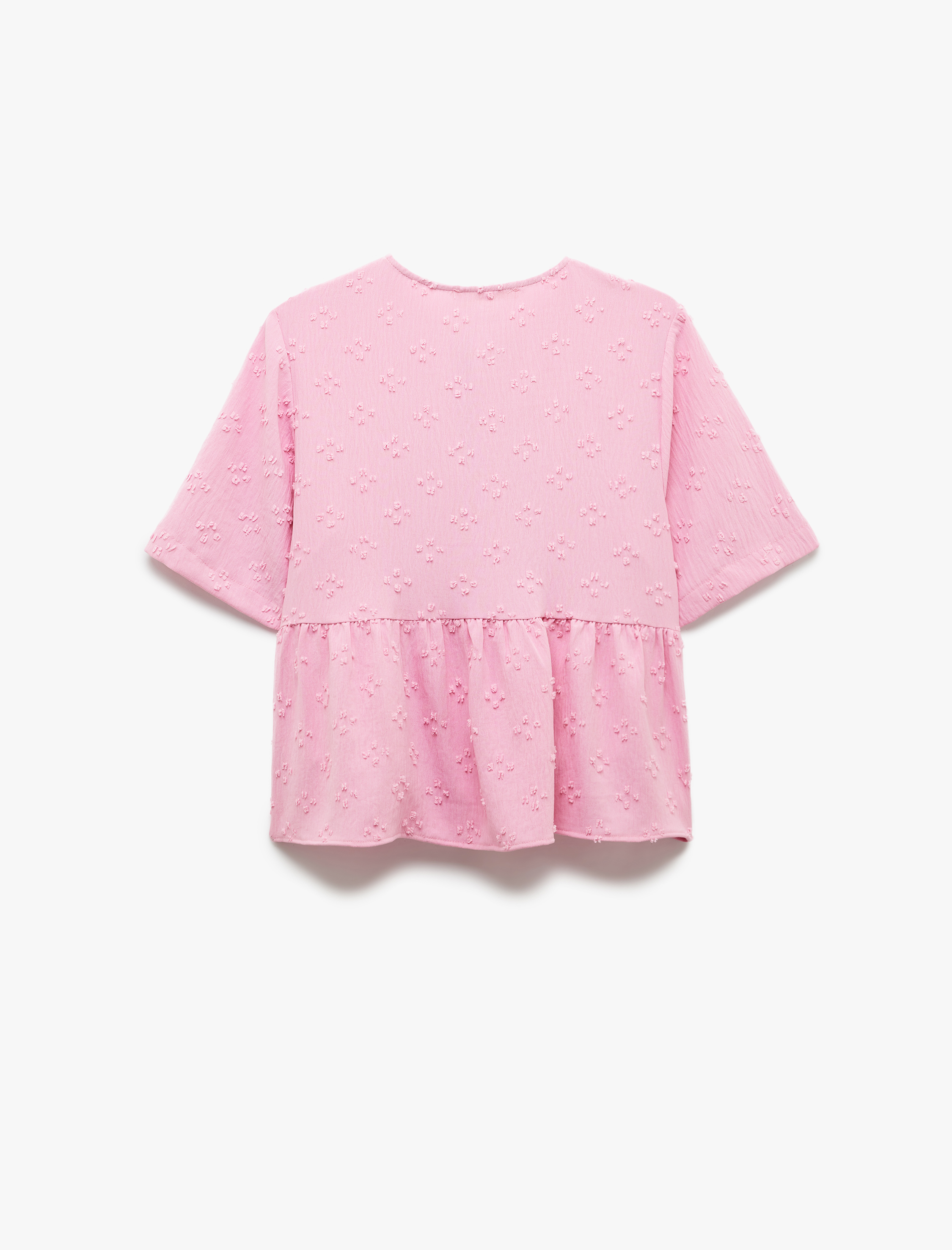   Kısa Kollu Fiyonk Detaylı Dokulu Önden Bağlamalı Bluz