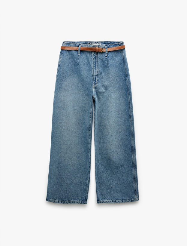 Yüksek Bel Pamuklu Geniş Paça Jean Pantolon - Wide Leg Jeans_0