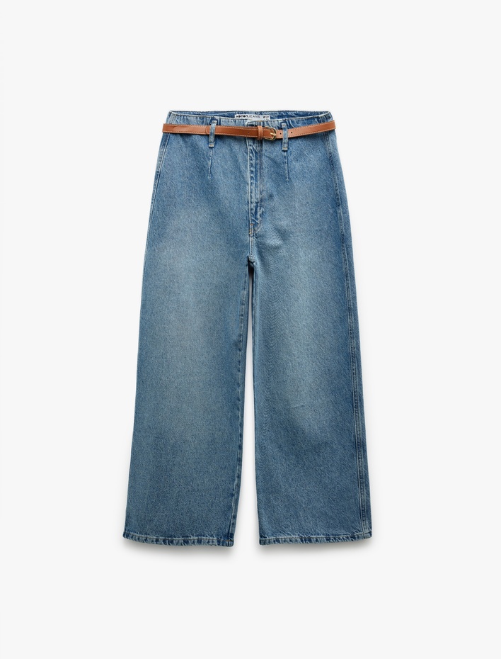  Yüksek Bel Pamuklu Geniş Paça Jean Pantolon - Wide Leg Jeans