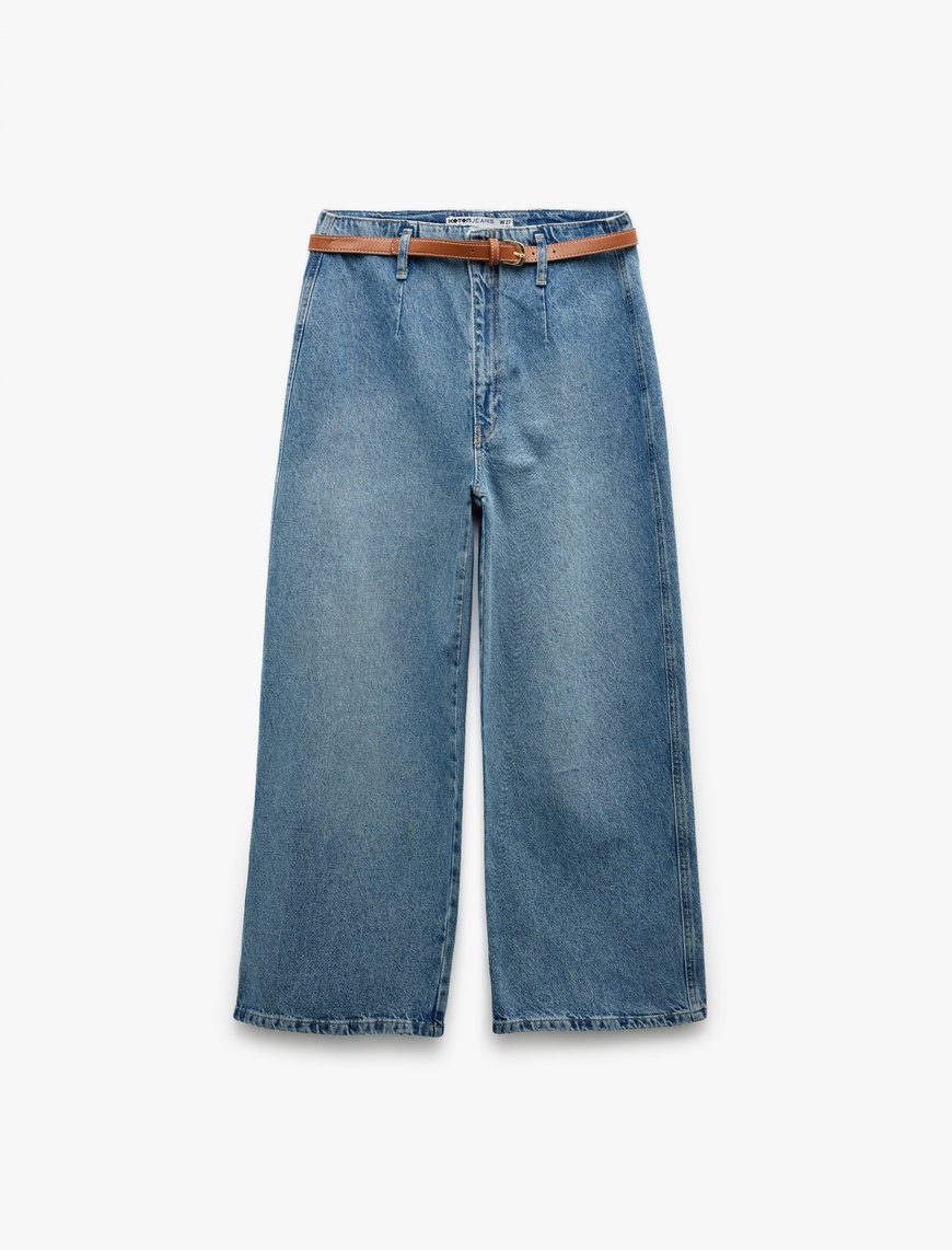   Yüksek Bel Pamuklu Geniş Paça Jean Pantolon - Wide Leg Jeans