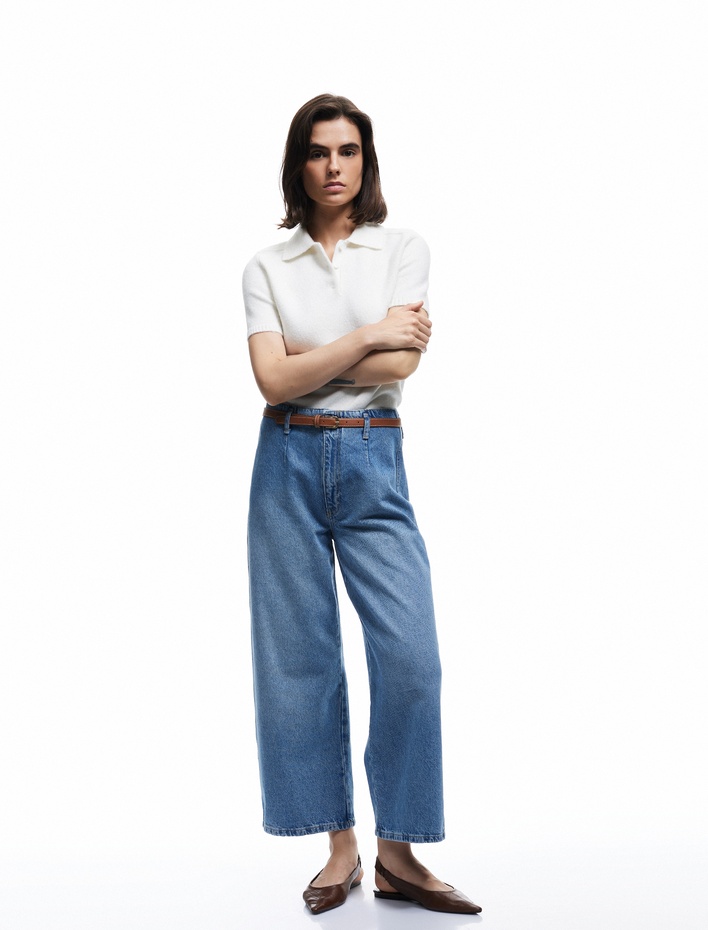 Yüksek Bel Pamuklu Geniş Paça Jean Pantolon - Wide Leg Jeans