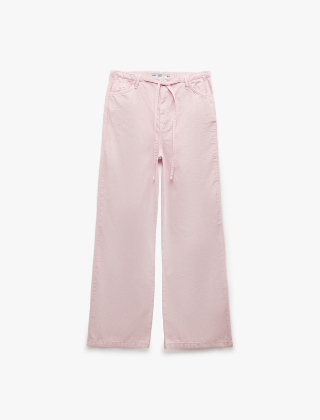 Koton X Sibil Çetinkaya - Beli Bağcıklı Pamuklu Düz Paça Cepli Pantolon - Loose Straight Fit Jeans_3
