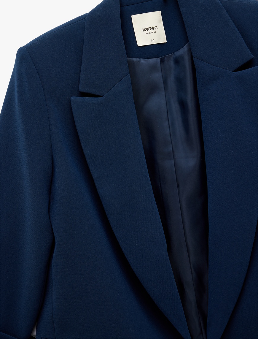   Şal Yaka Kıvırmalı 3/4 Kol Detaylı Cepli Oversize Blazer Ceket