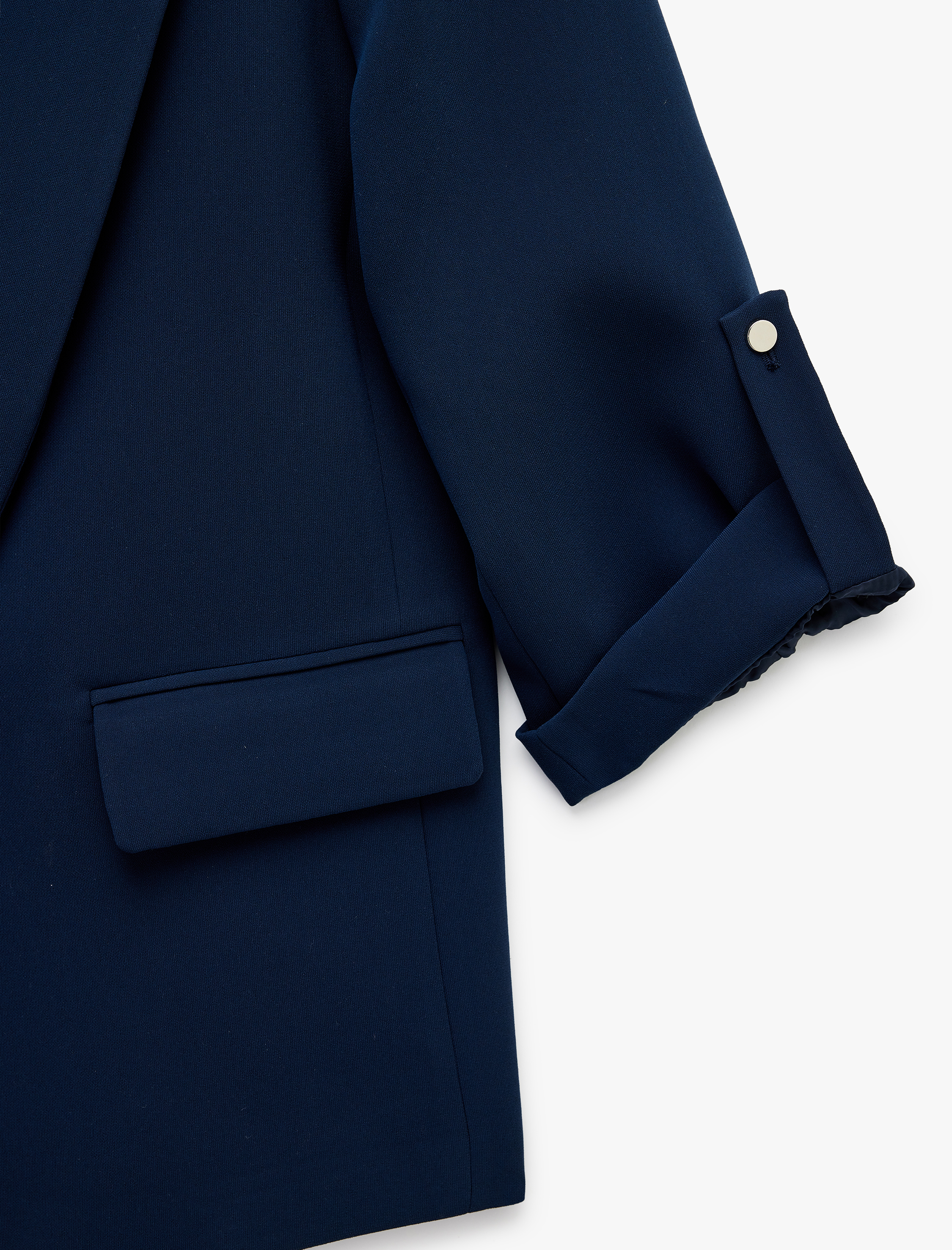   Şal Yaka Kıvırmalı 3/4 Kol Detaylı Cepli Oversize Blazer Ceket