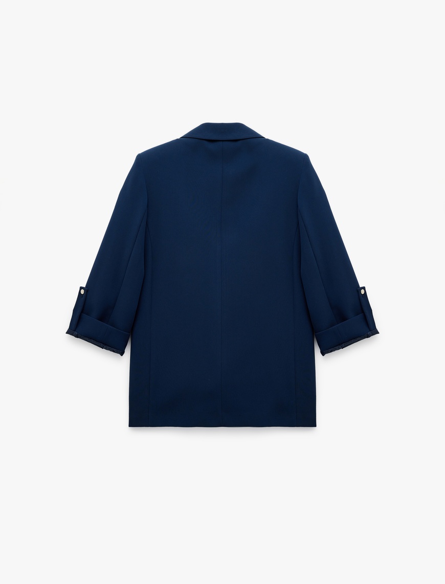   Şal Yaka Kıvırmalı 3/4 Kol Detaylı Cepli Oversize Blazer Ceket