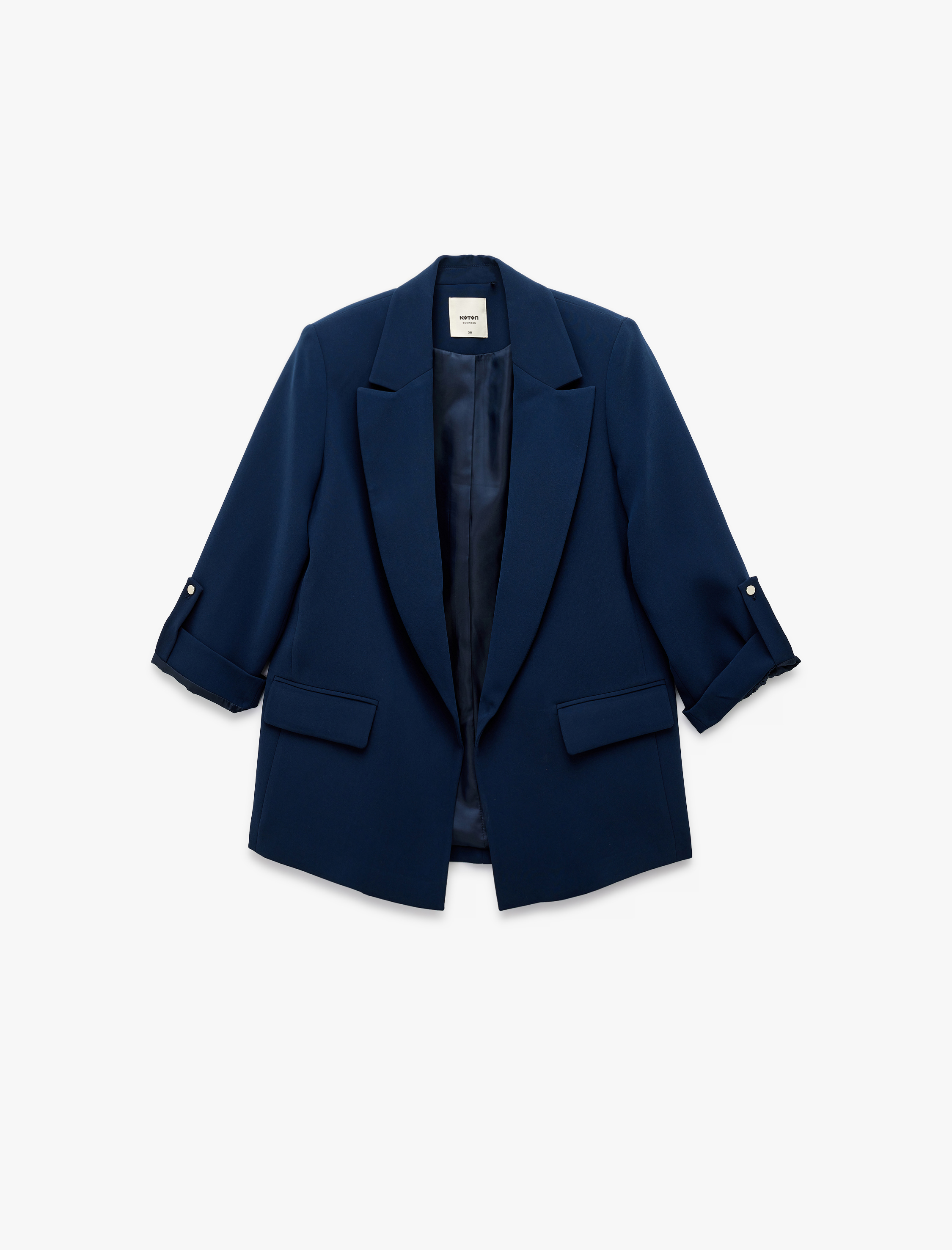   Şal Yaka Kıvırmalı 3/4 Kol Detaylı Cepli Oversize Blazer Ceket
