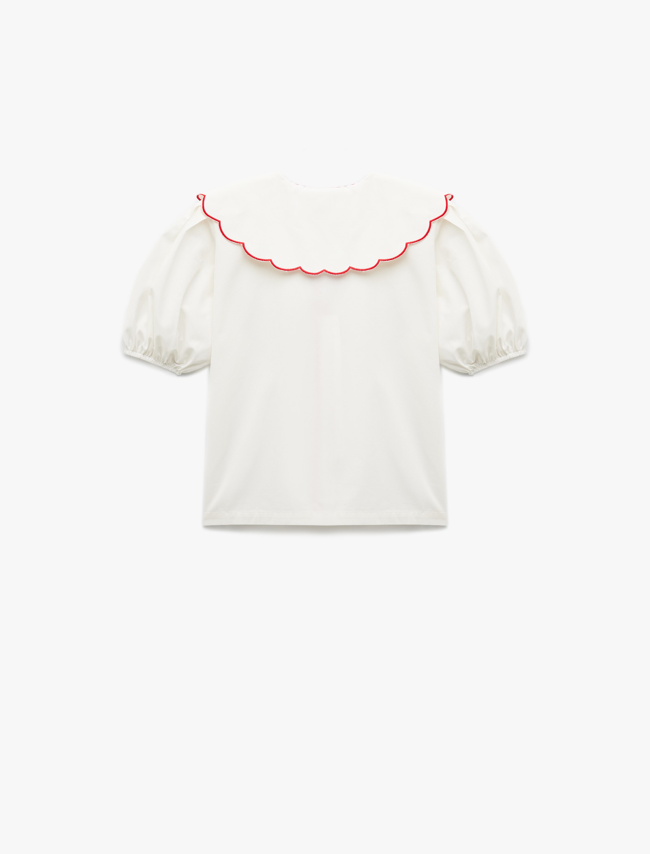   Pamuklu Kısa Balon Kollu İşleme Detaylı Çiçekli Bebe Yaka Gömlek