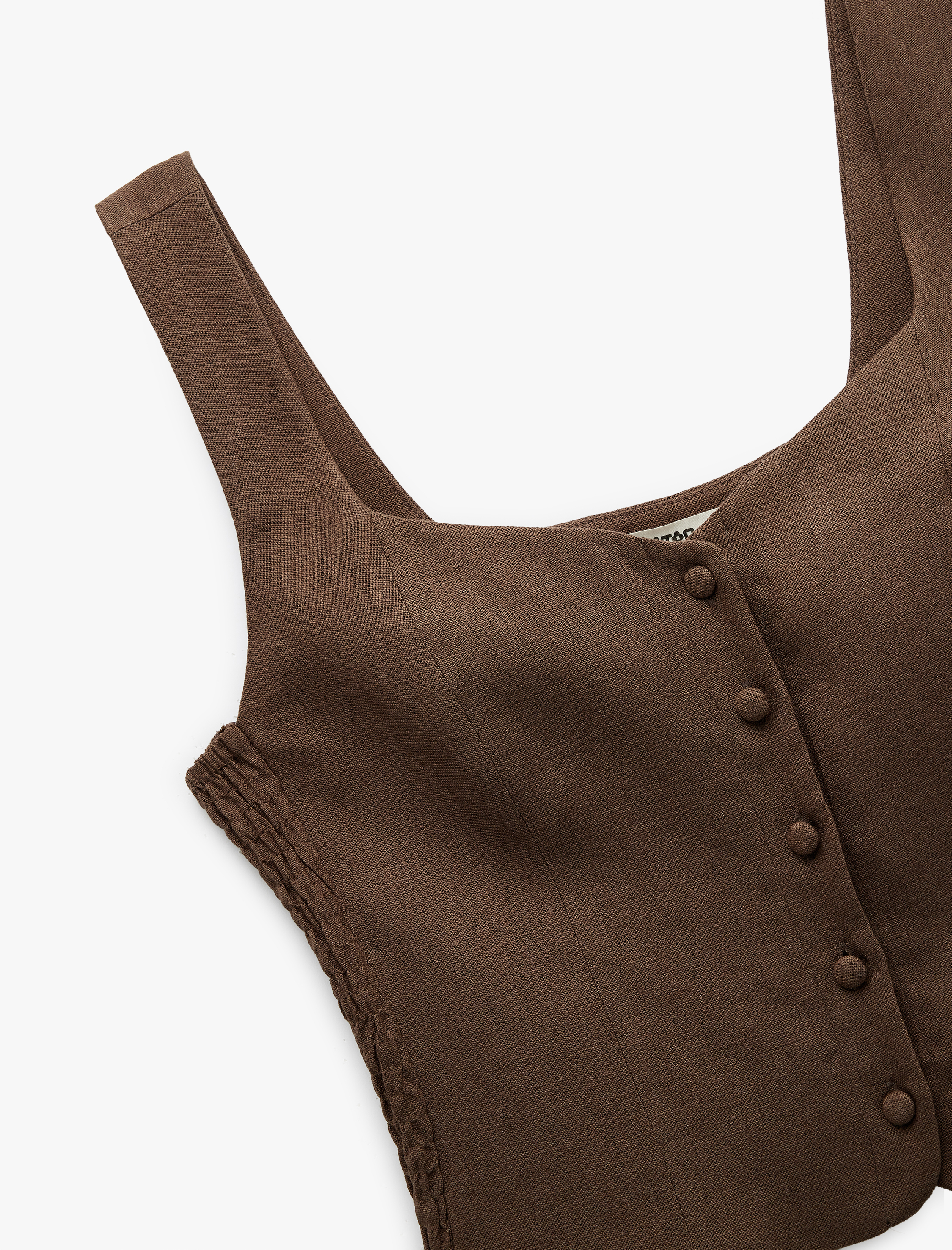   Astarlı Düğmeli Askılı Keten Crop Bluz