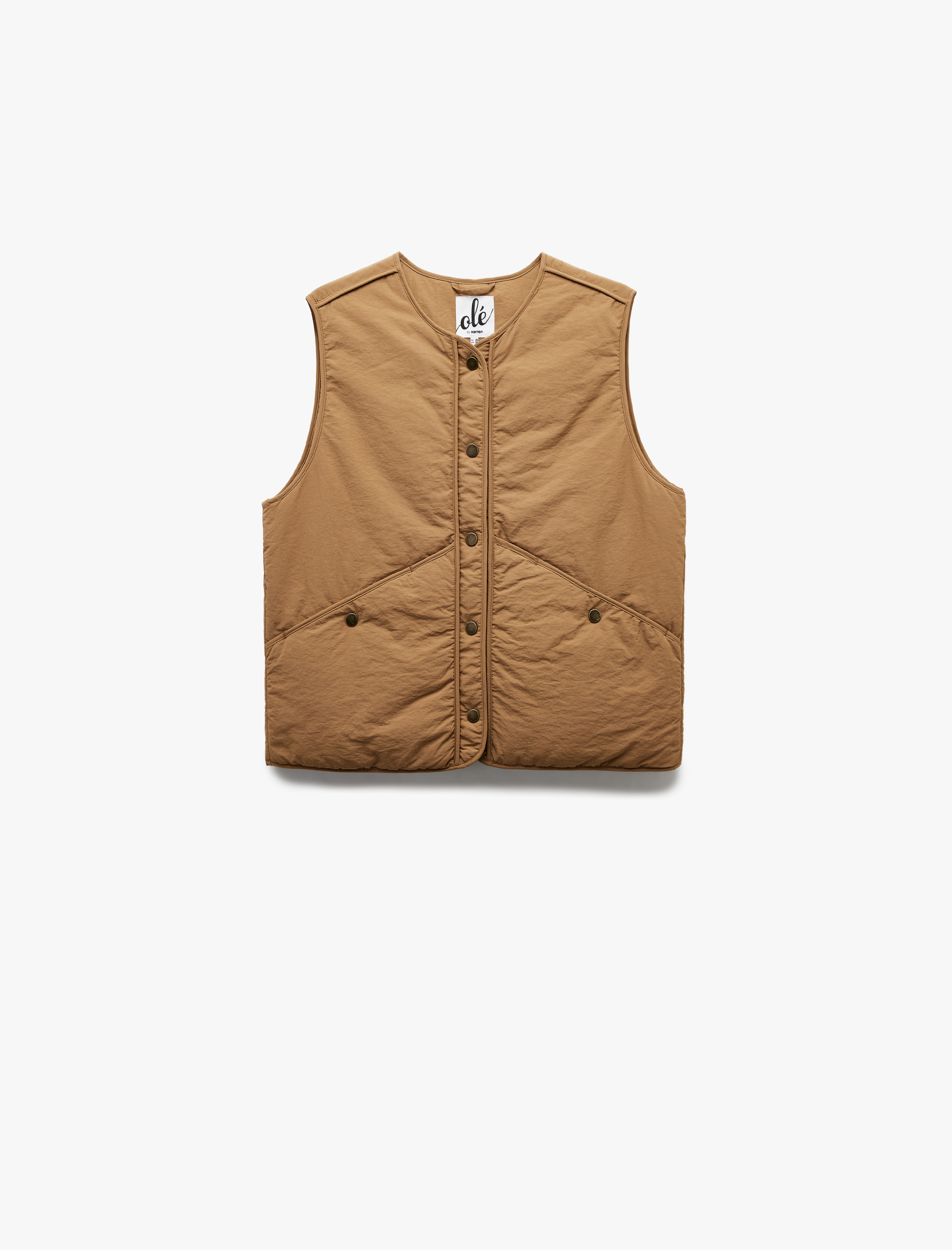 Yuvarlak Yaka Çıtçıt Düğmeli Kolsuz Yelek