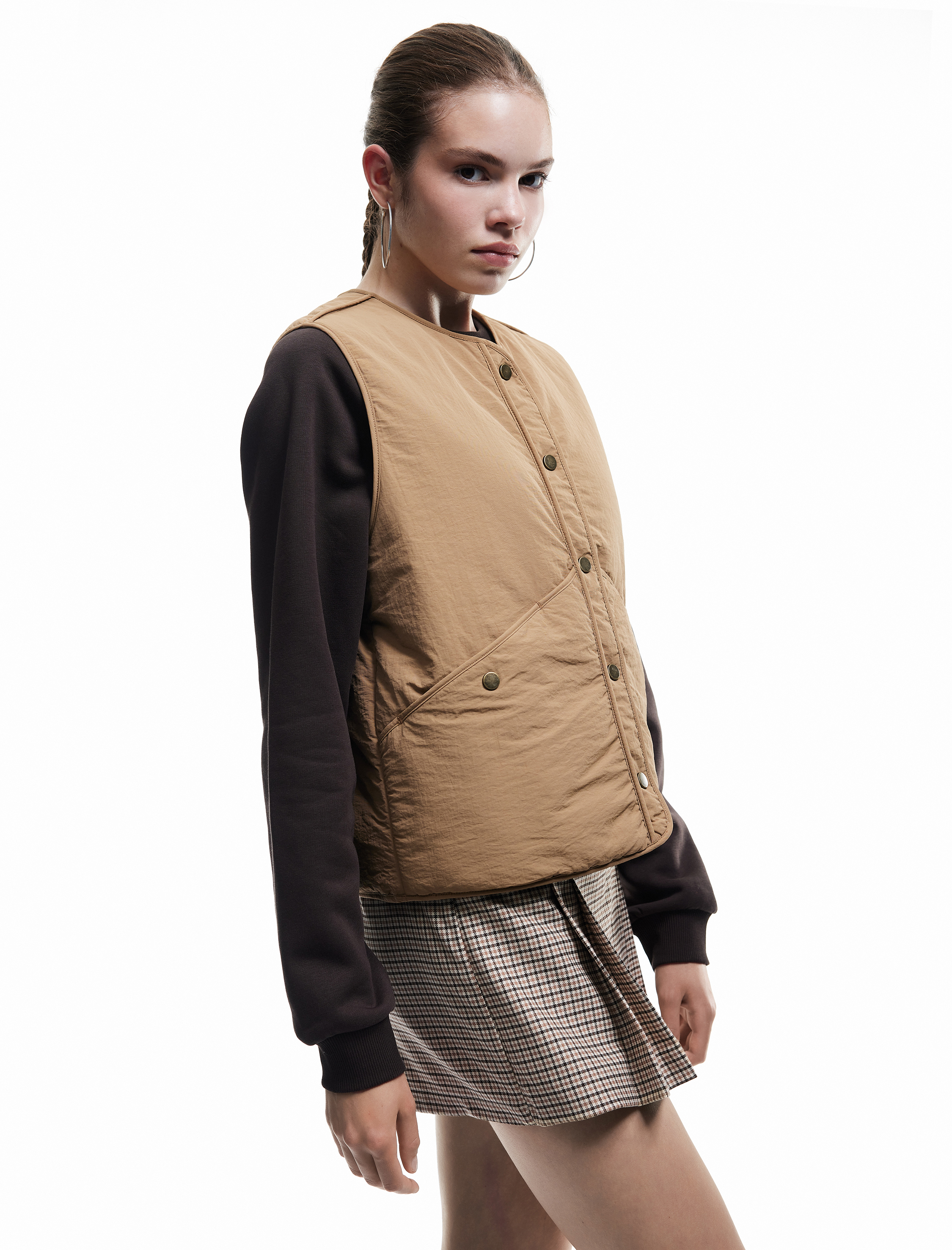 Yuvarlak Yaka Çıtçıt Düğmeli Kolsuz Yelek