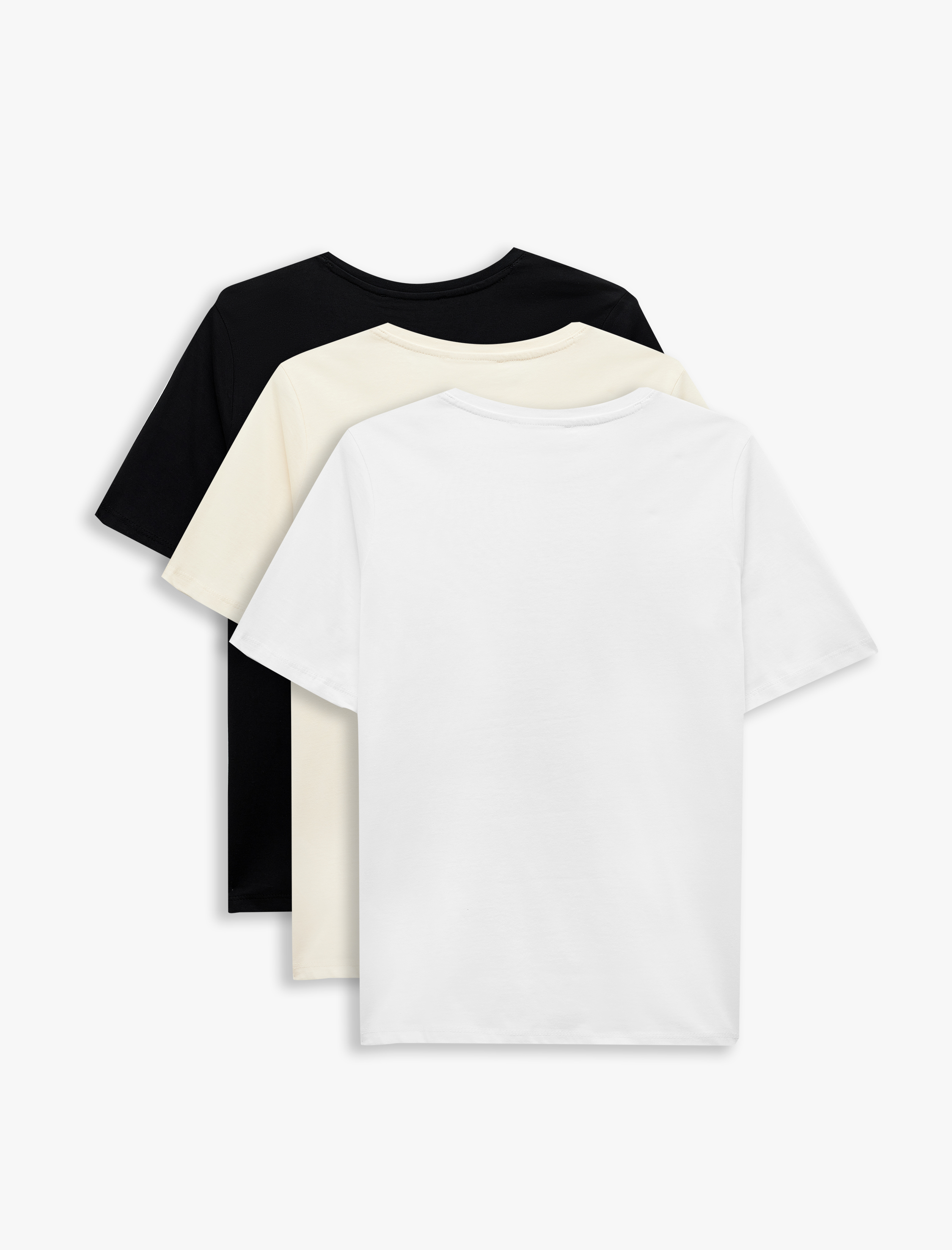   Pamuklu 3'lü Kısa Kollu Bisiklet Yaka Basic Tişört Seti