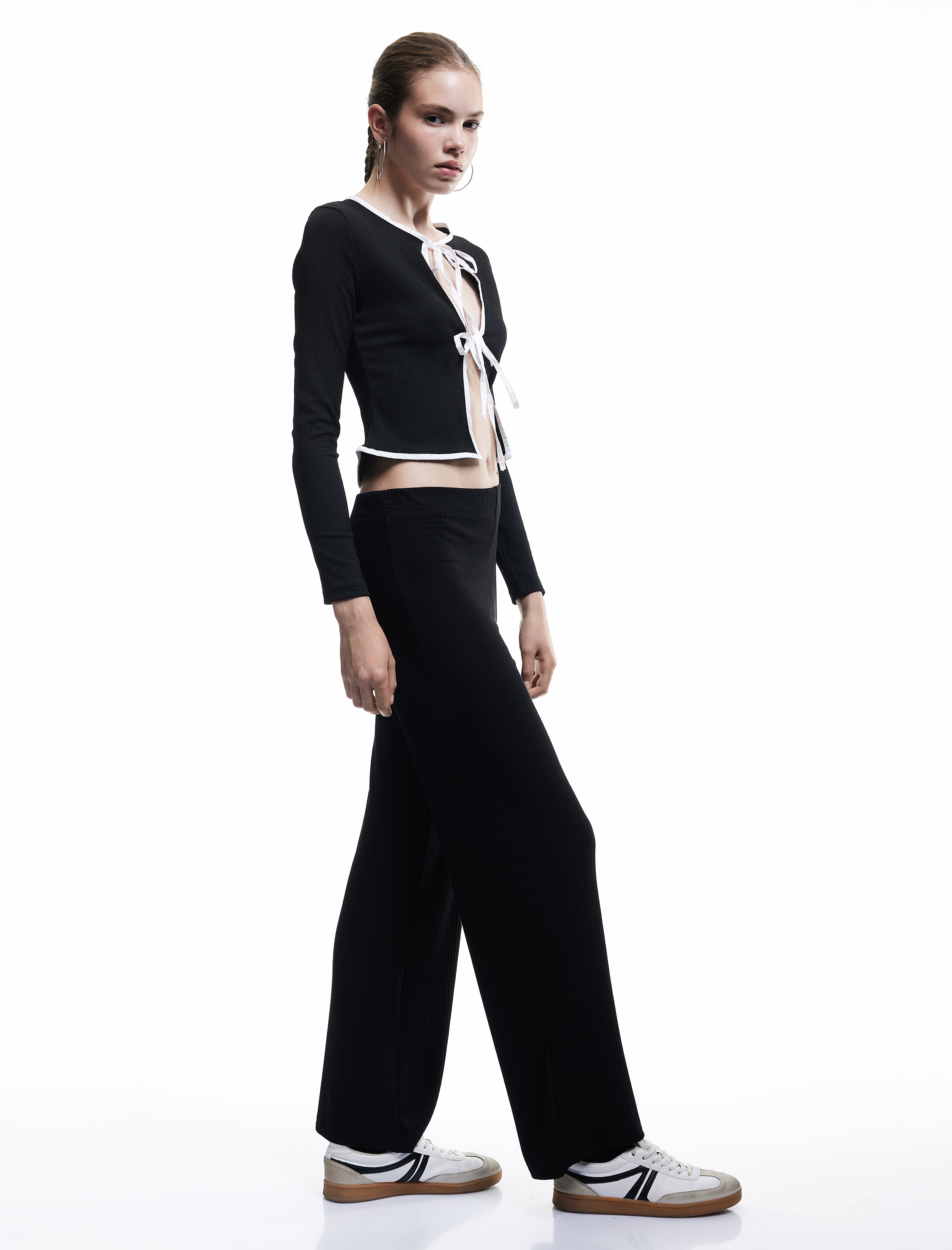   Viskon Karışımlı Yüksek Bel İspanyol Paça Tayt Pantolon