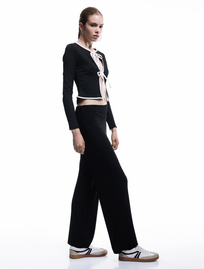  Viskon Karışımlı Yüksek Bel İspanyol Paça Tayt Pantolon