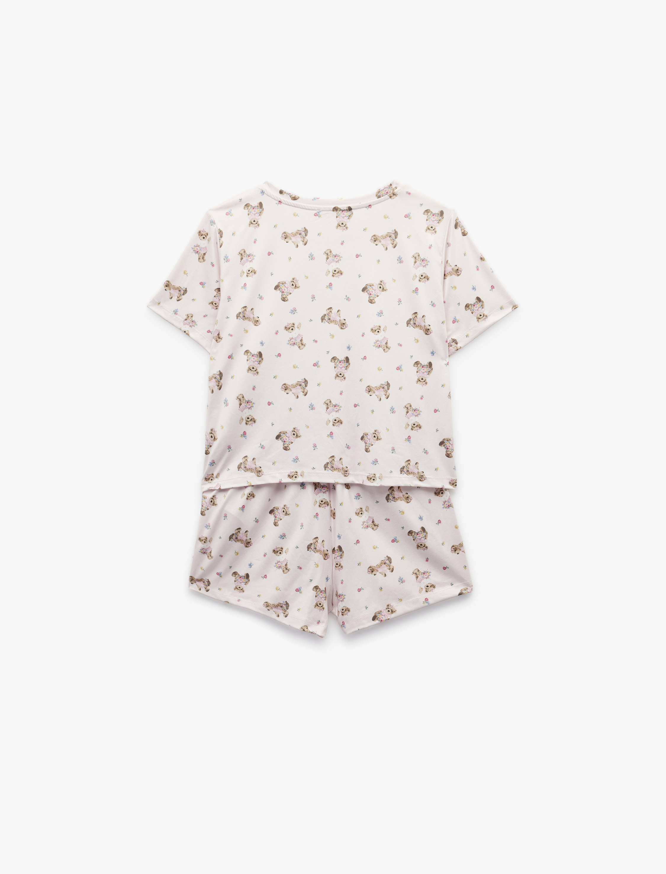   Ayıcık Desenli Kısa Kollu Bisiklet Yaka Şortlu Pijama Takımı